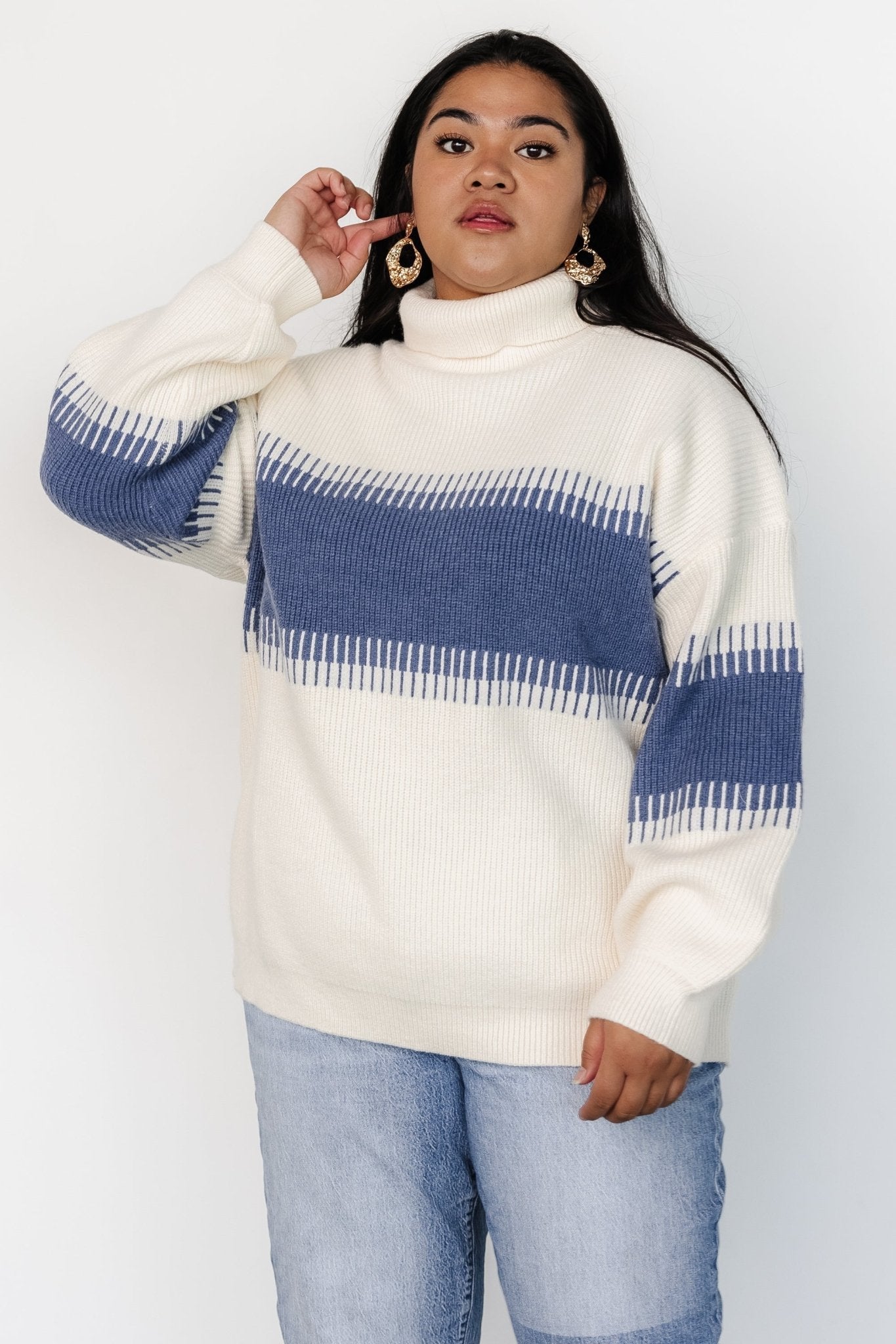 Antonov Turtle Neck Sweater | Blue + Cream