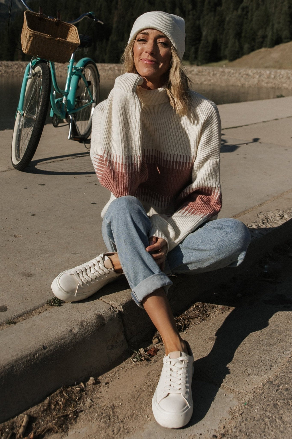 Antonov Turtle Neck Sweater | Mauve + Cream