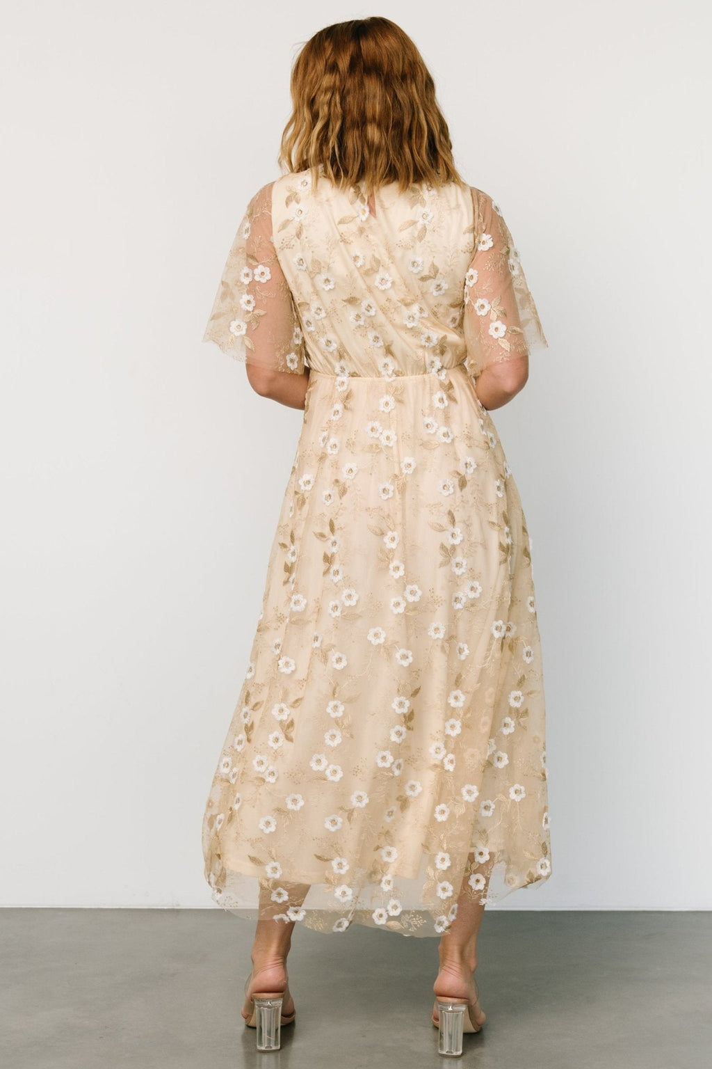 Arabella Embroidered Tulle Maxi Dress | Gold + White