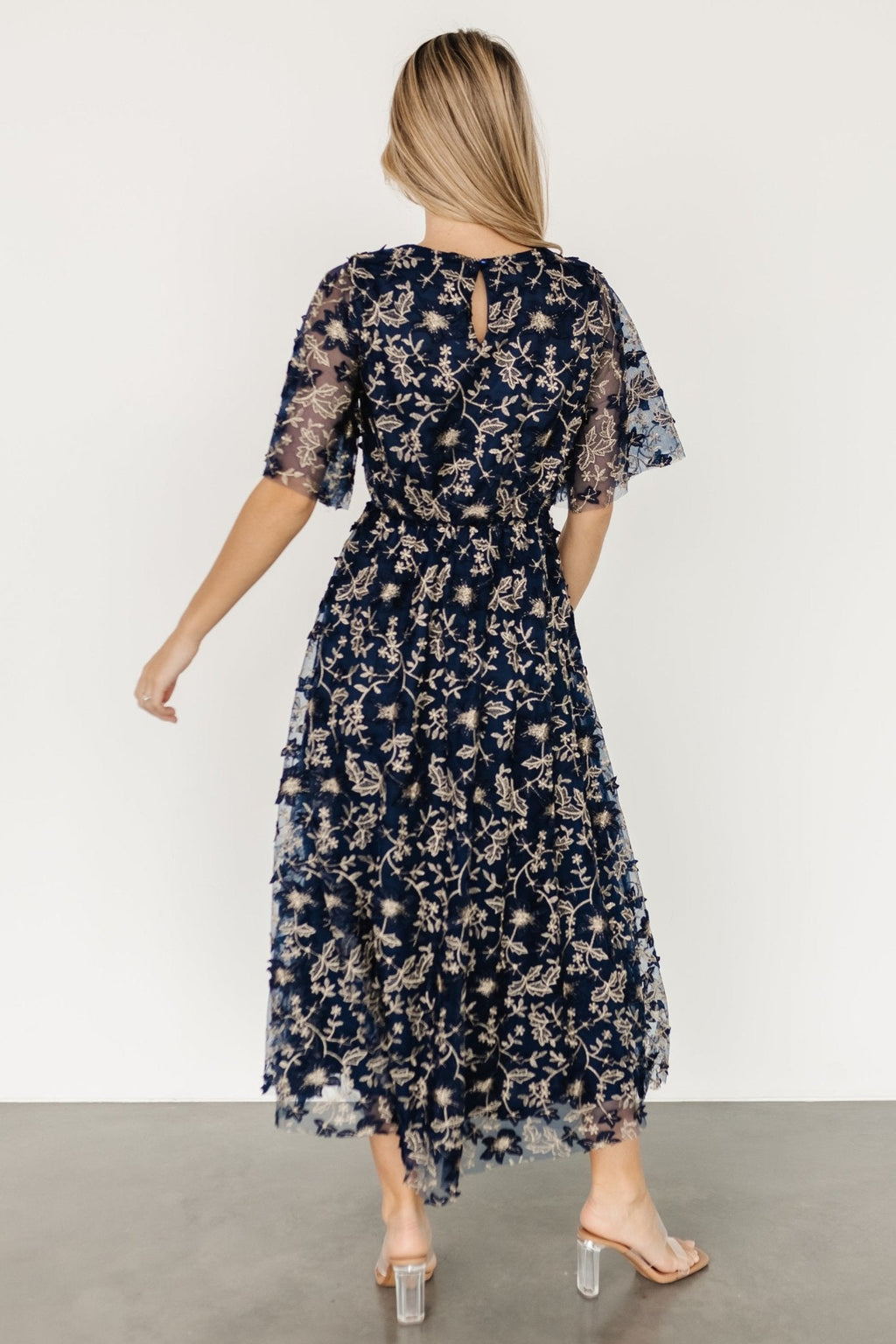 Arabella Embroidered Tulle Maxi Dress | Navy + Gold