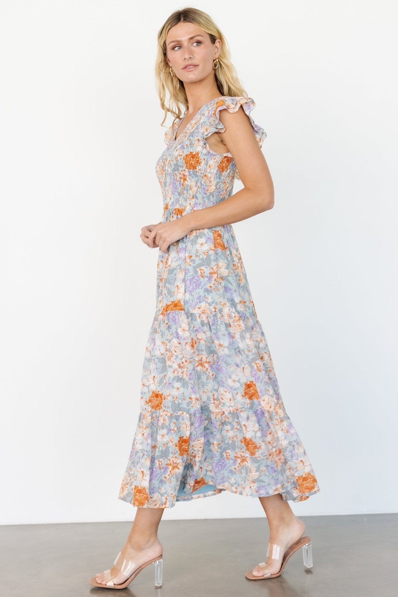 Arla Smocked Maxi Dress | Light Blue Floral