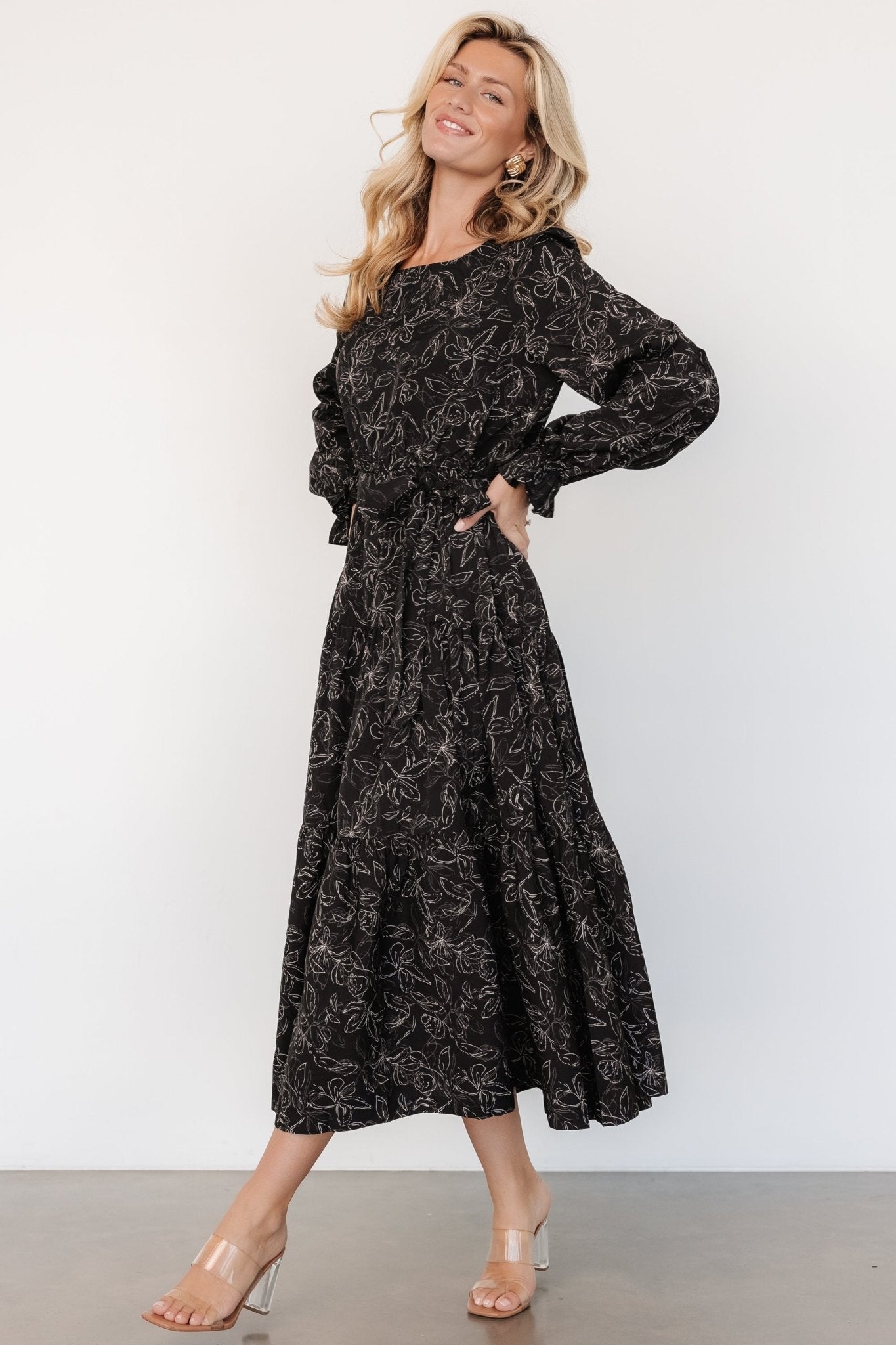 Ashlyn Long Sleeve Dress | Black Print