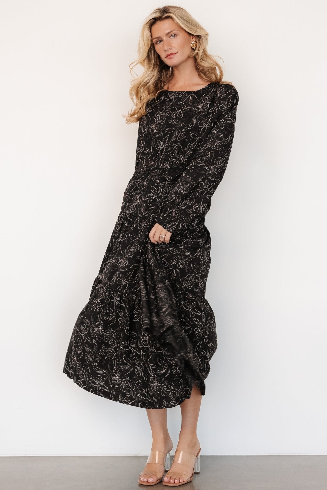 Ashlyn Long Sleeve Dress | Black Print
