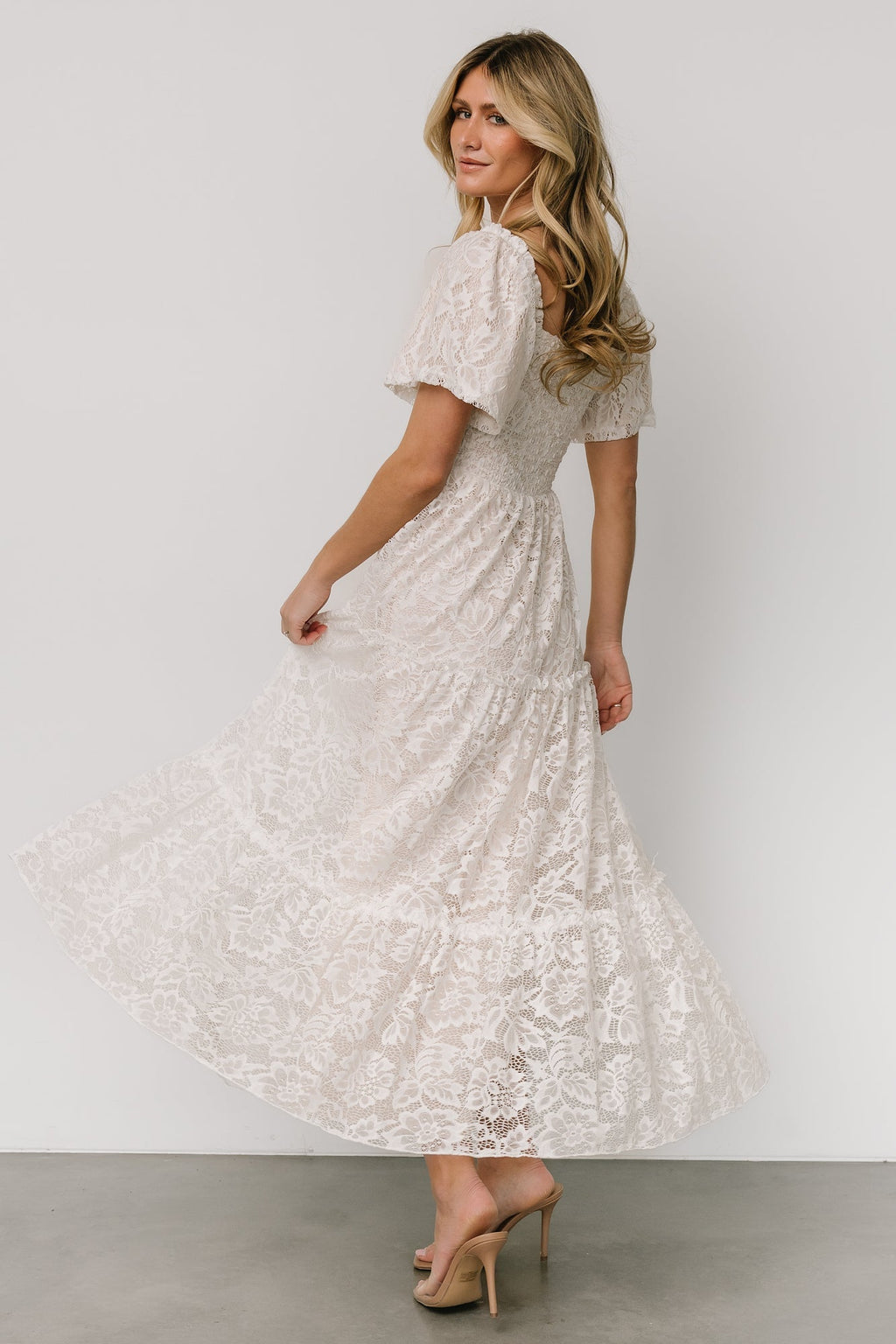 Aspen Smocked Lace Maxi Dress | Off White