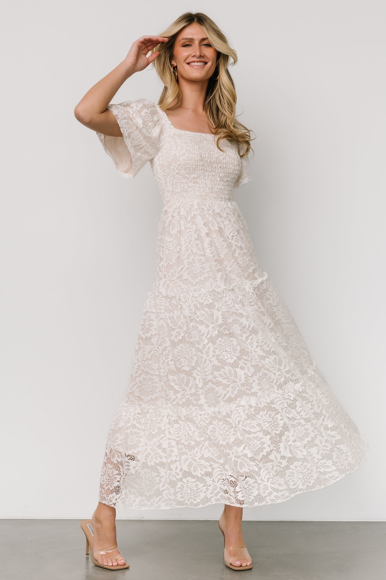 Aspen Smocked Lace Maxi Dress | Off White