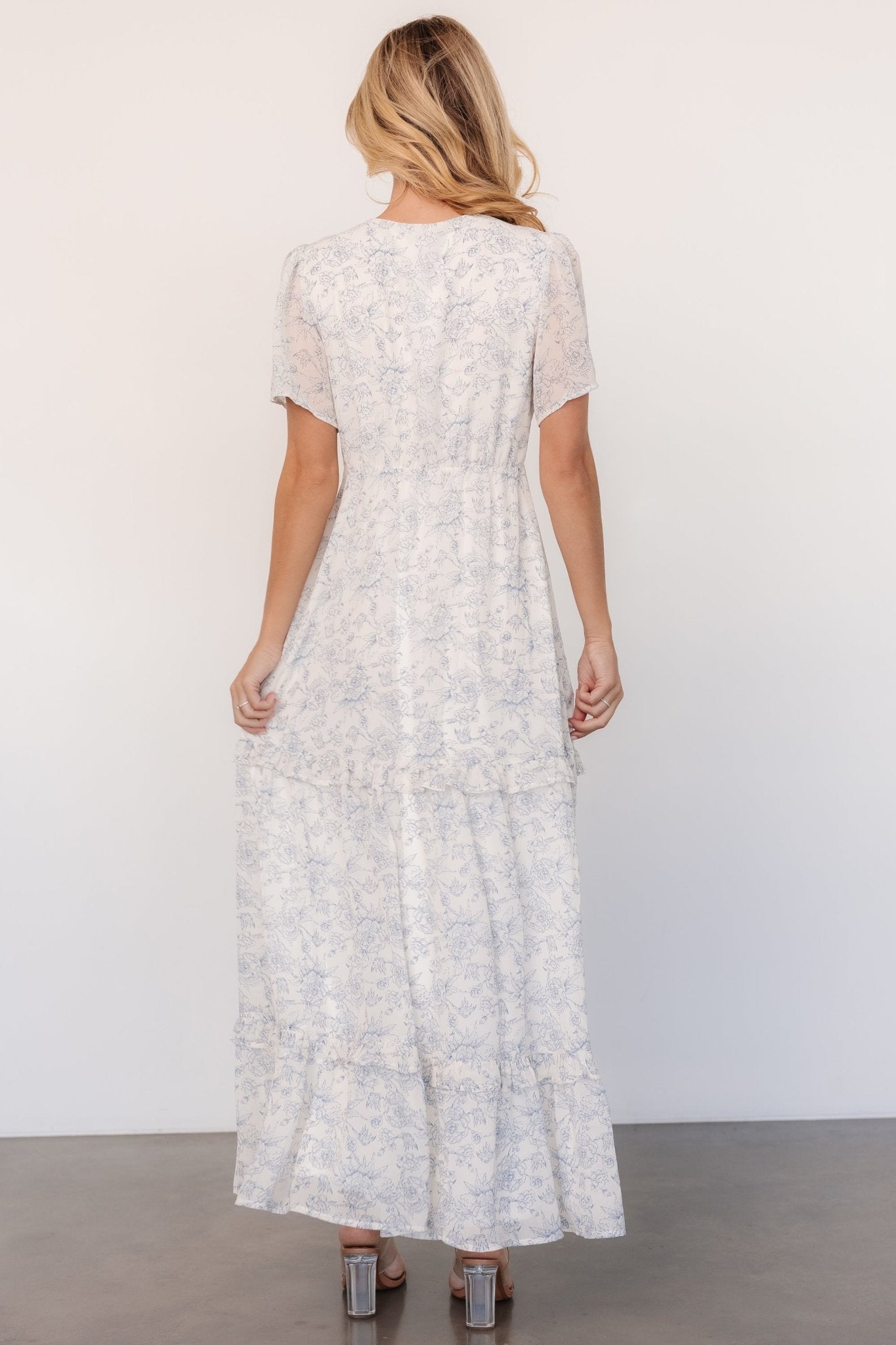 Audrey Deep V Maxi Dress | Off White + Blue Floral