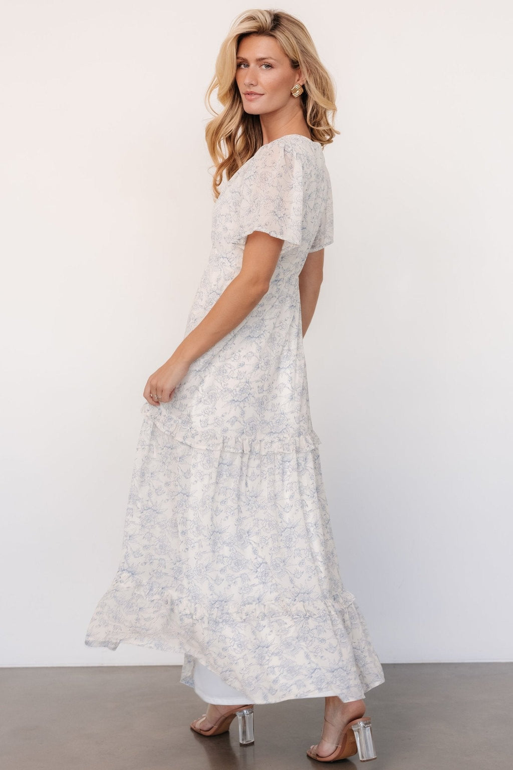 Audrey Deep V Maxi Dress | Off White + Blue Floral