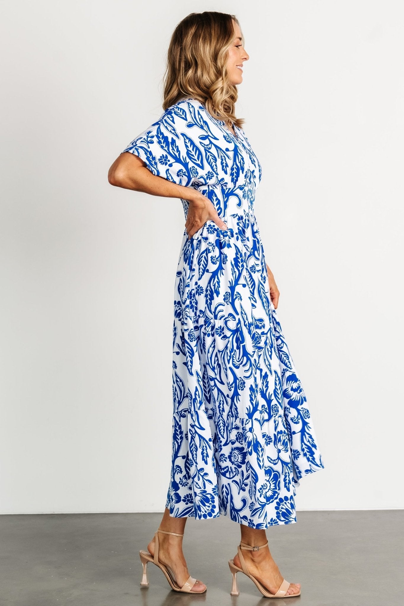 Austin Kimono Dress | Cobalt Print