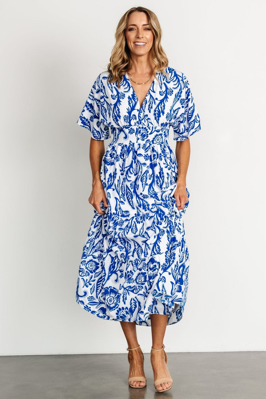 Austin Kimono Dress | Cobalt Print