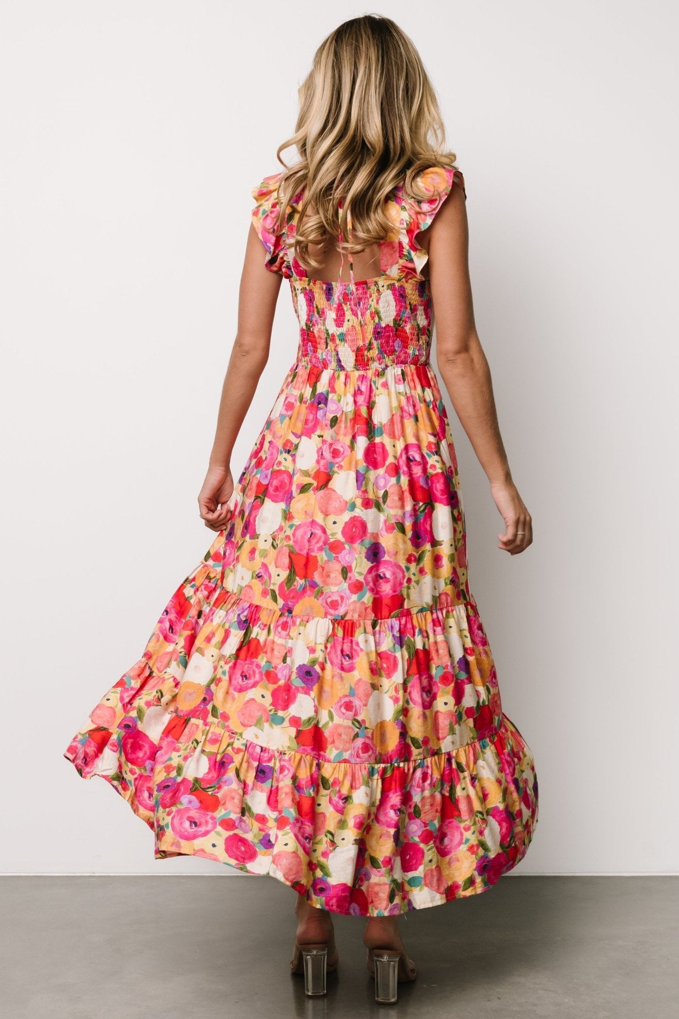 Ayla Tiered Maxi Dress | Pink Multi Floral