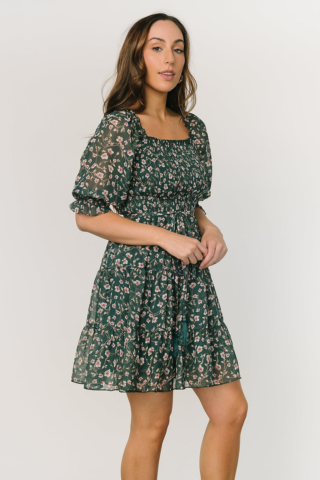 Azlyn Smocked Short Dress | Green + Pink Floral