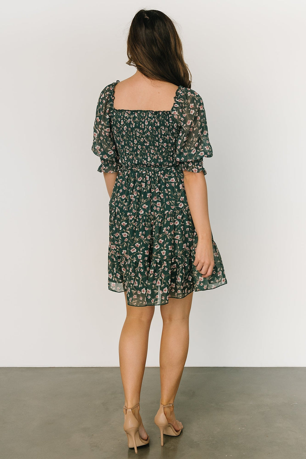 Azlyn Smocked Short Dress | Green + Pink Floral