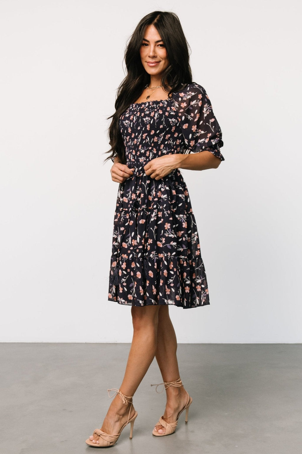 Azlyn Smocked Short Dress | Navy + Pink Floral