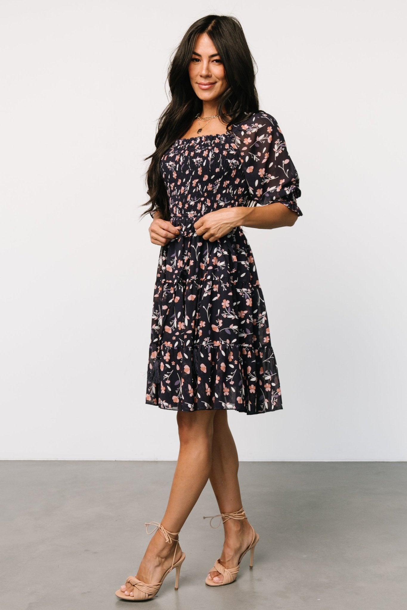 Azlyn Smocked Short Dress | Navy + Pink Floral