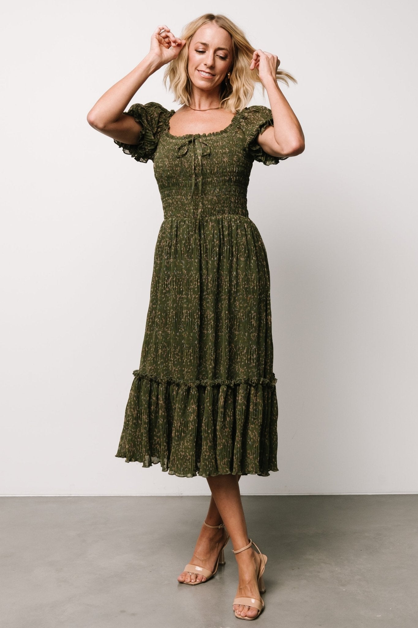 Beatrice Smocked Midi Dress | Olive Floral