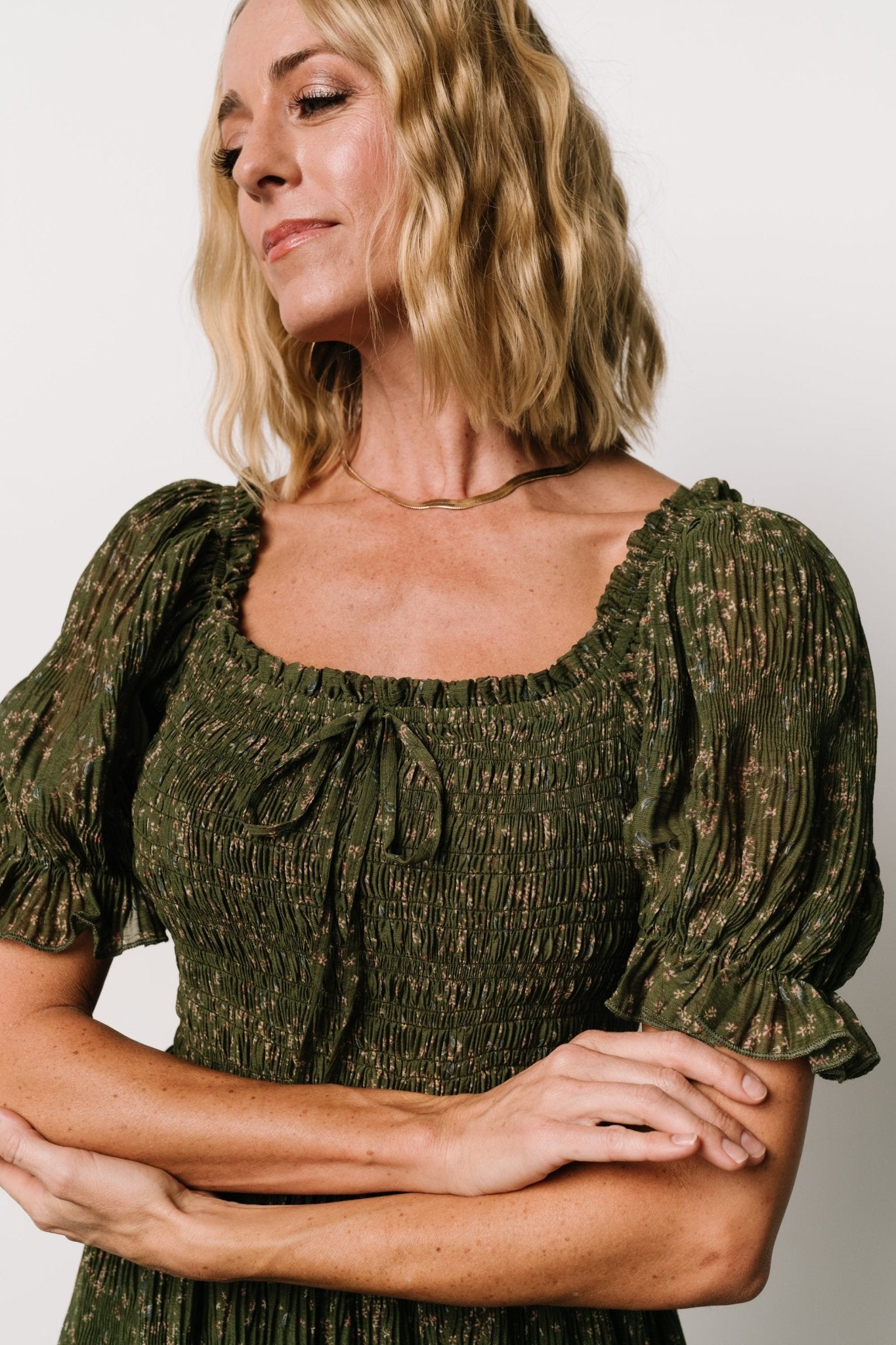 Beatrice Smocked Midi Dress | Olive Floral