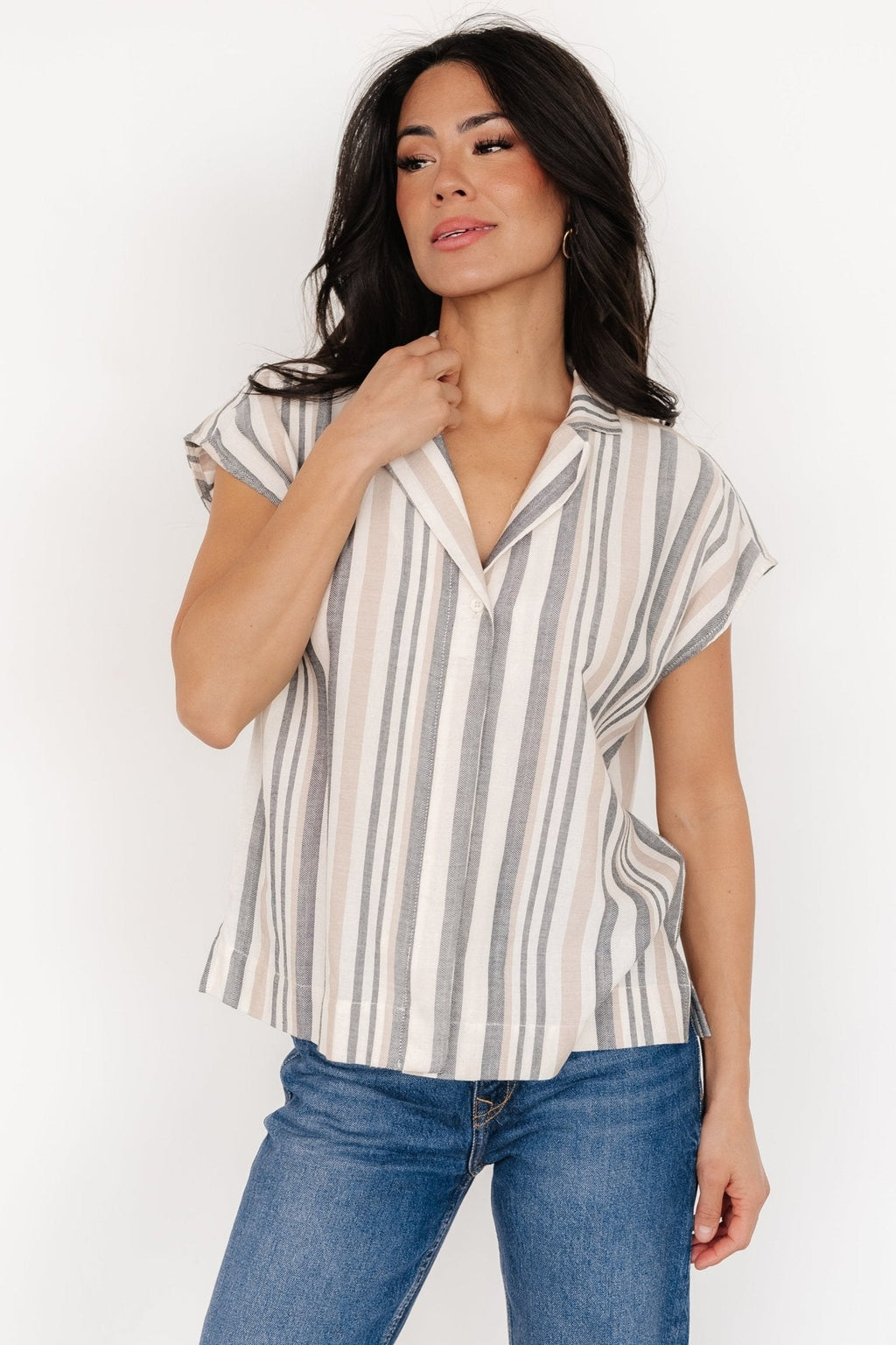 Beckett Button Top | Natural Multi Stripe
