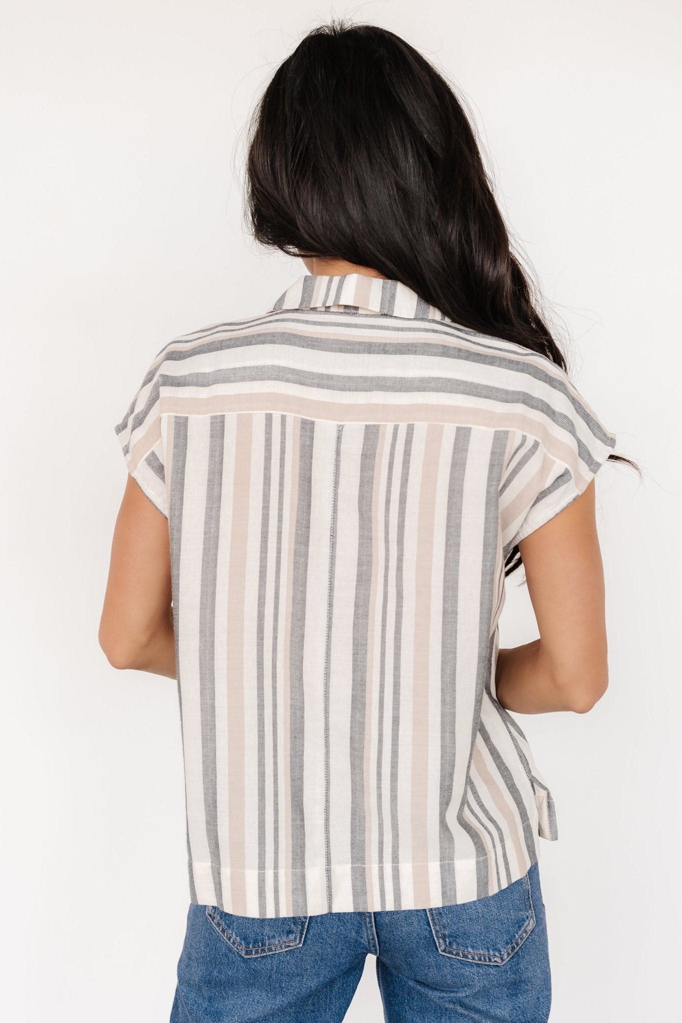 Beckett Button Top | Natural Multi Stripe