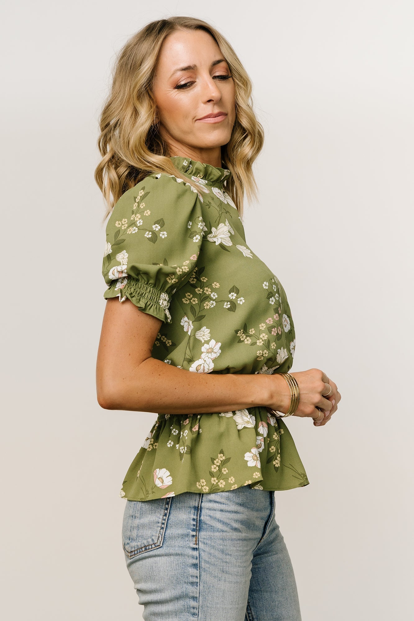 Beth Peplum Top | Olive Floral