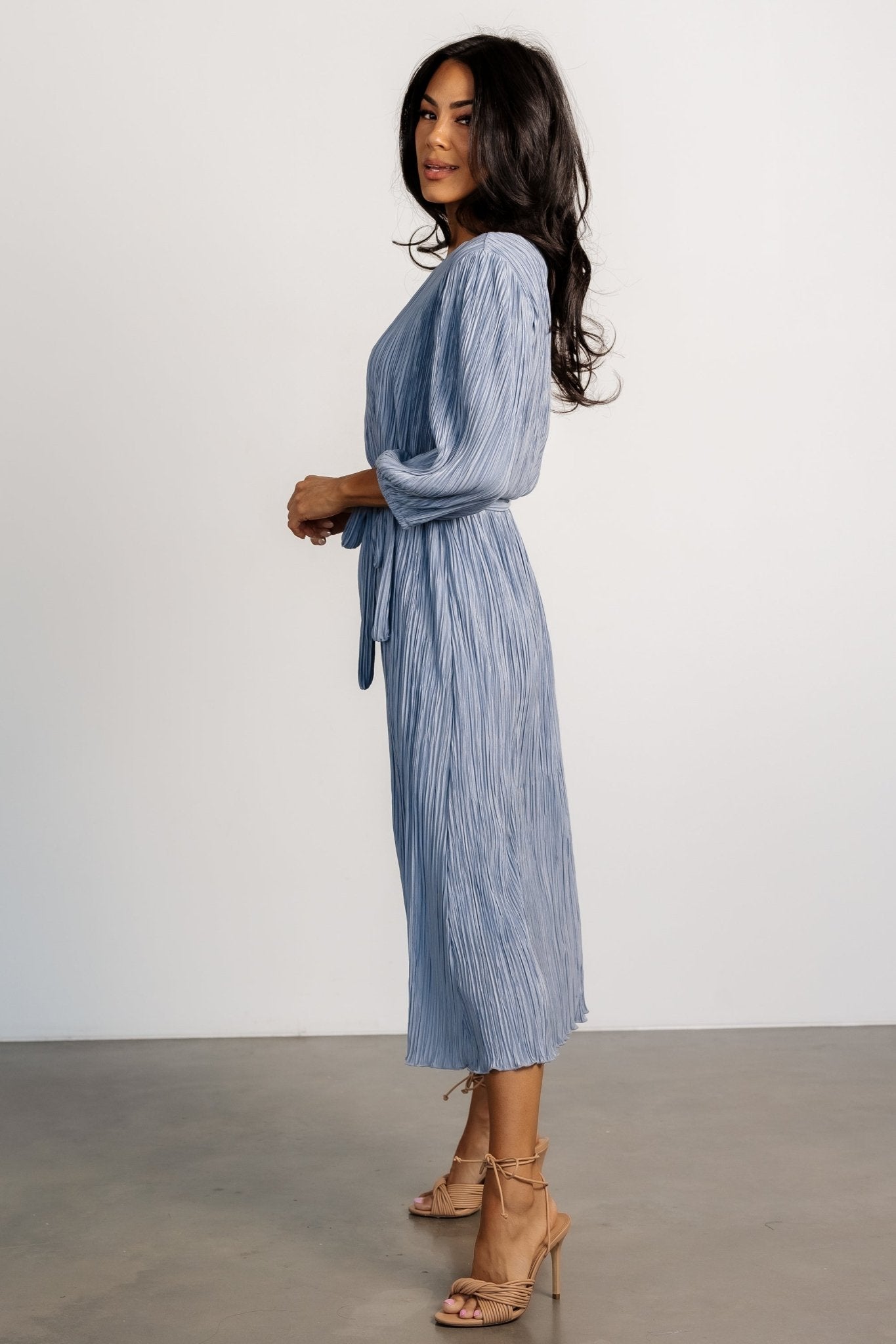 Bethany Pleated Midi Dress | Light Blue
