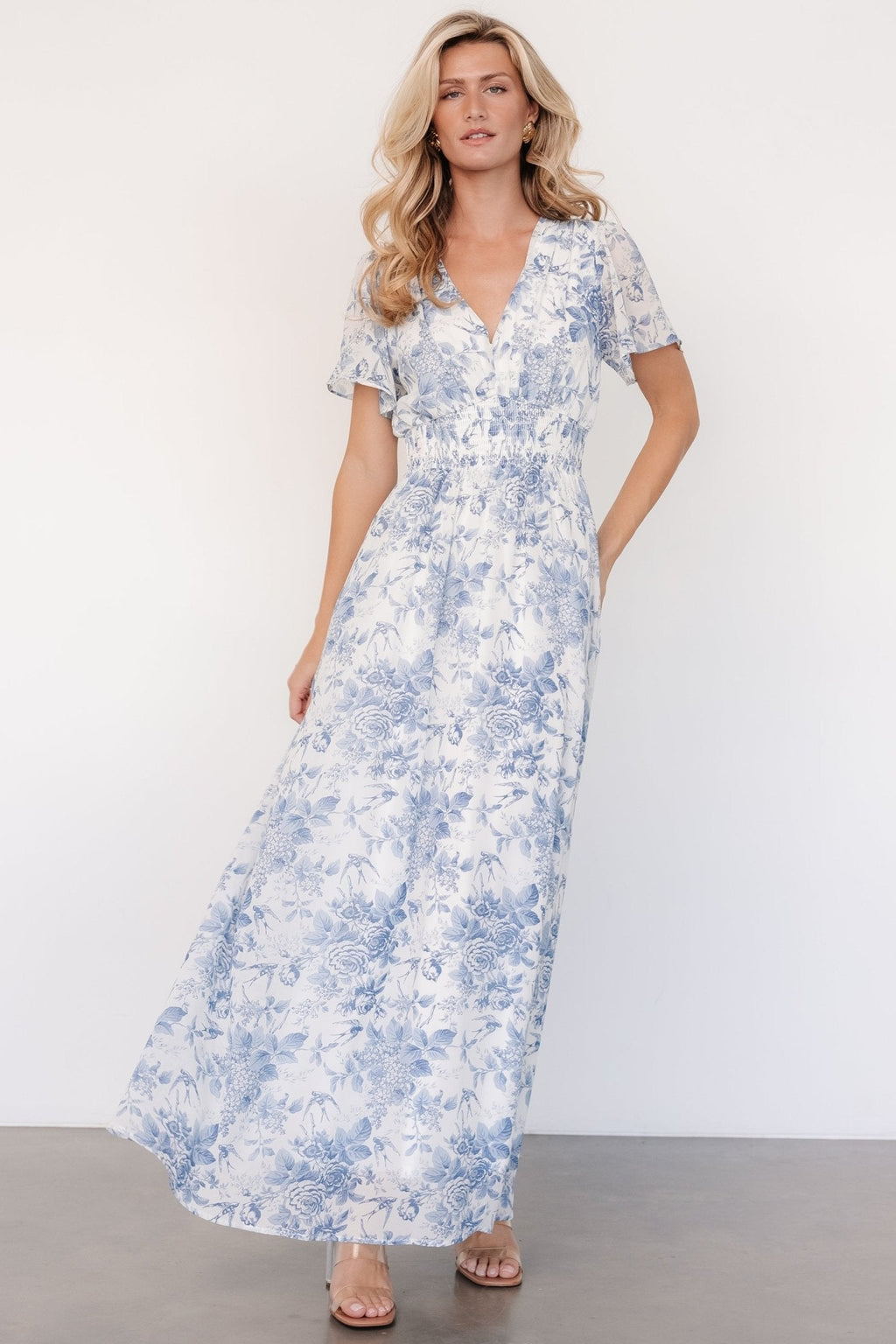 Birdie Maxi Dress | Off White + Blue