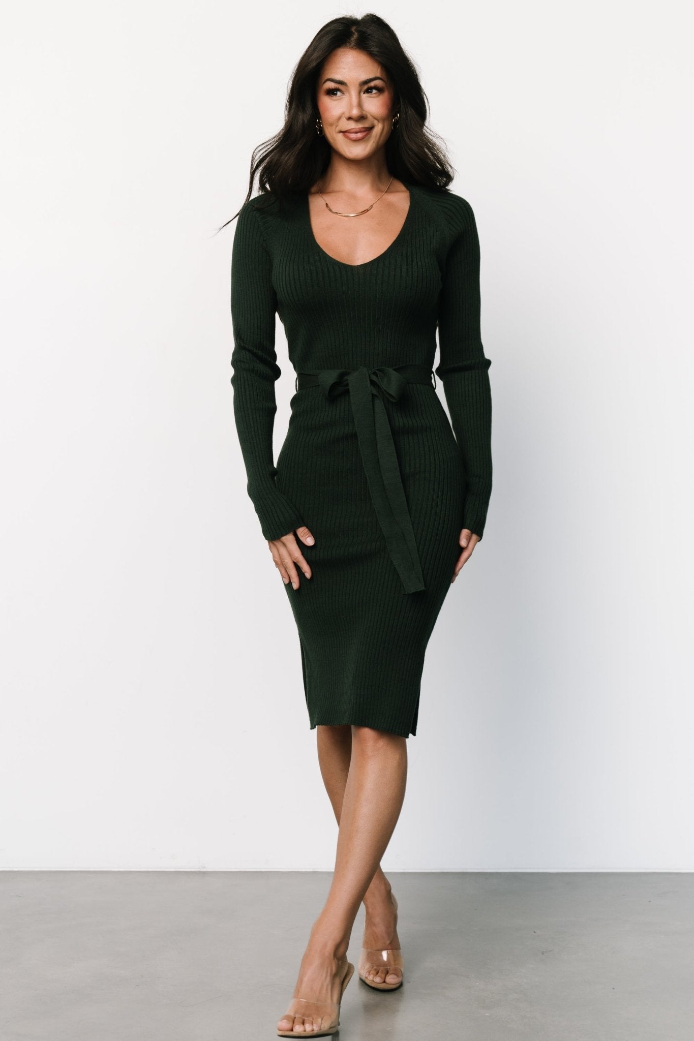 Blayne Ribbed Midi Dress | Emerald