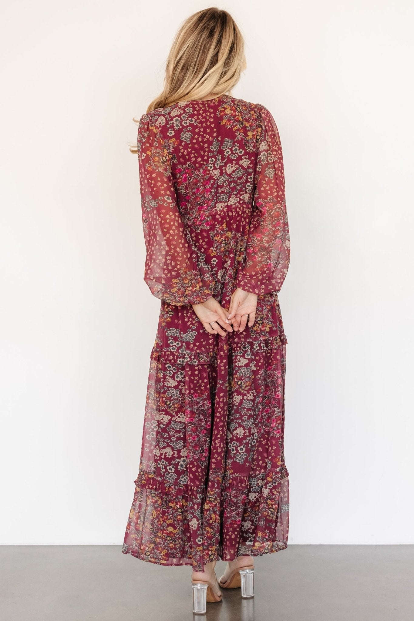 Bowman Deep V Maxi Dress | Burgundy Multi