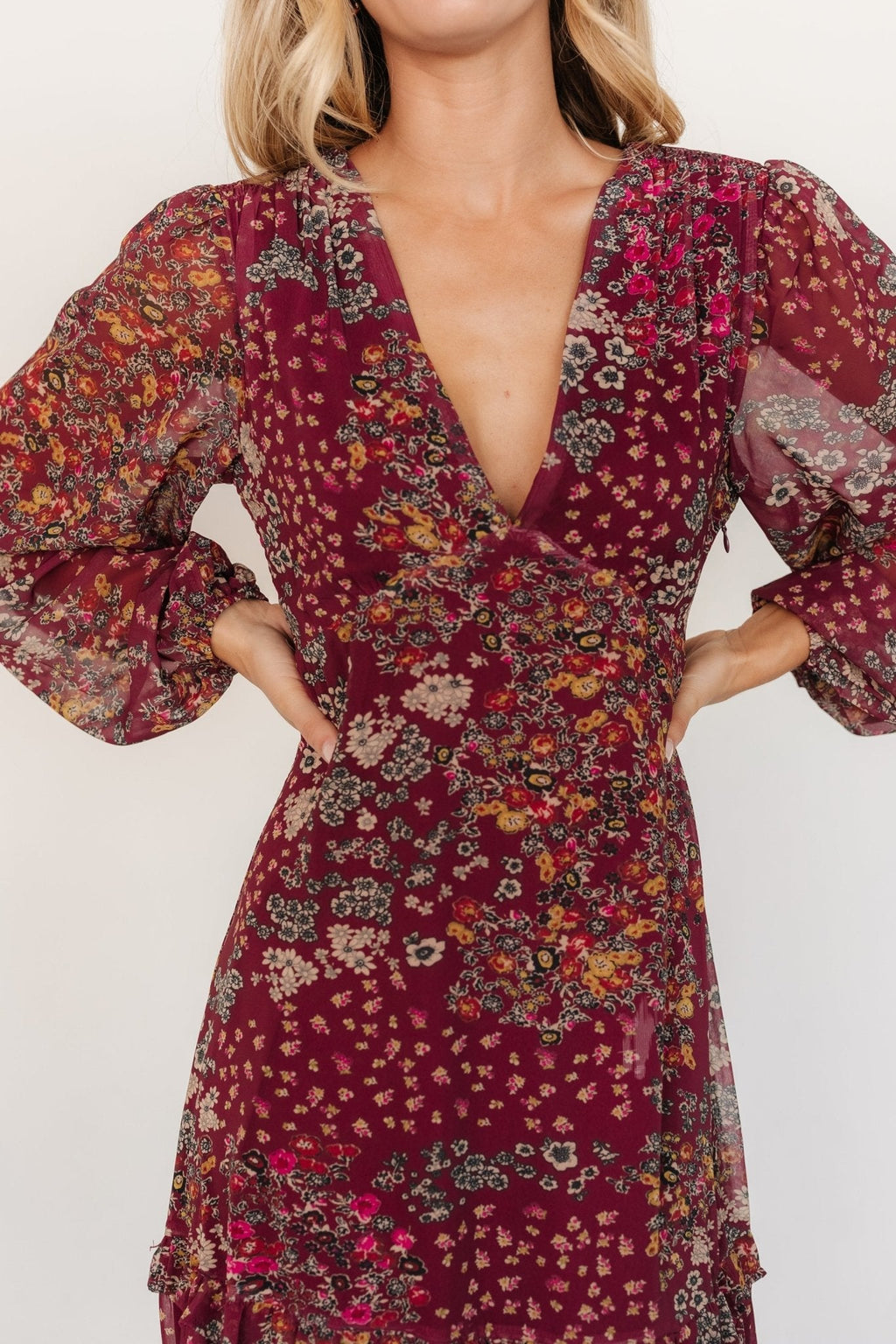 Bowman Deep V Maxi Dress | Burgundy Multi