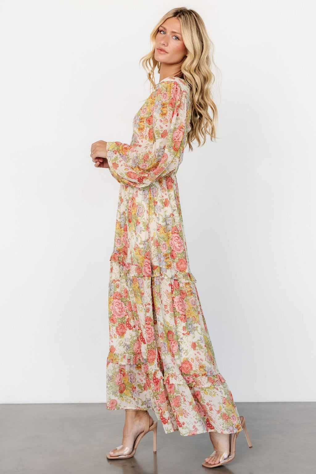Bowman Deep V Maxi Dress | Cream Multi Floral