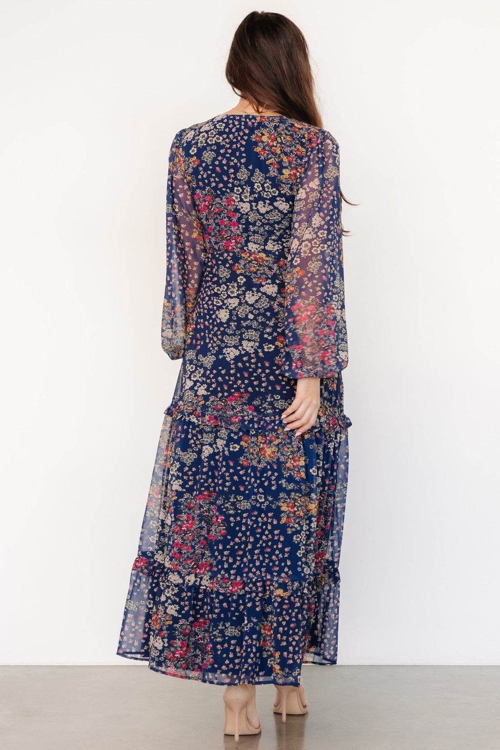 Bowman Deep V Maxi Dress | Dark Blue Multi