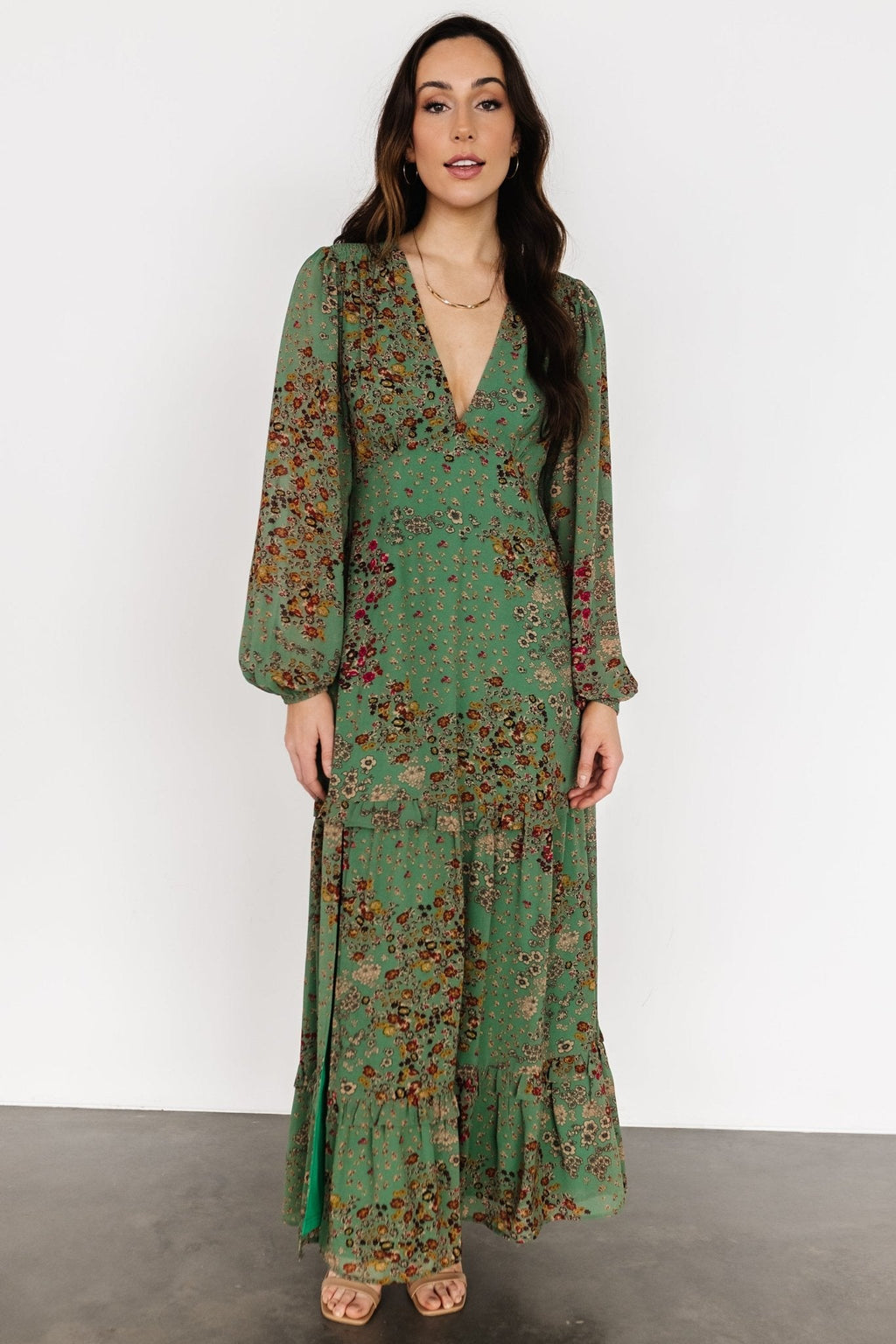 Bowman Deep V Maxi Dress | Green Multi