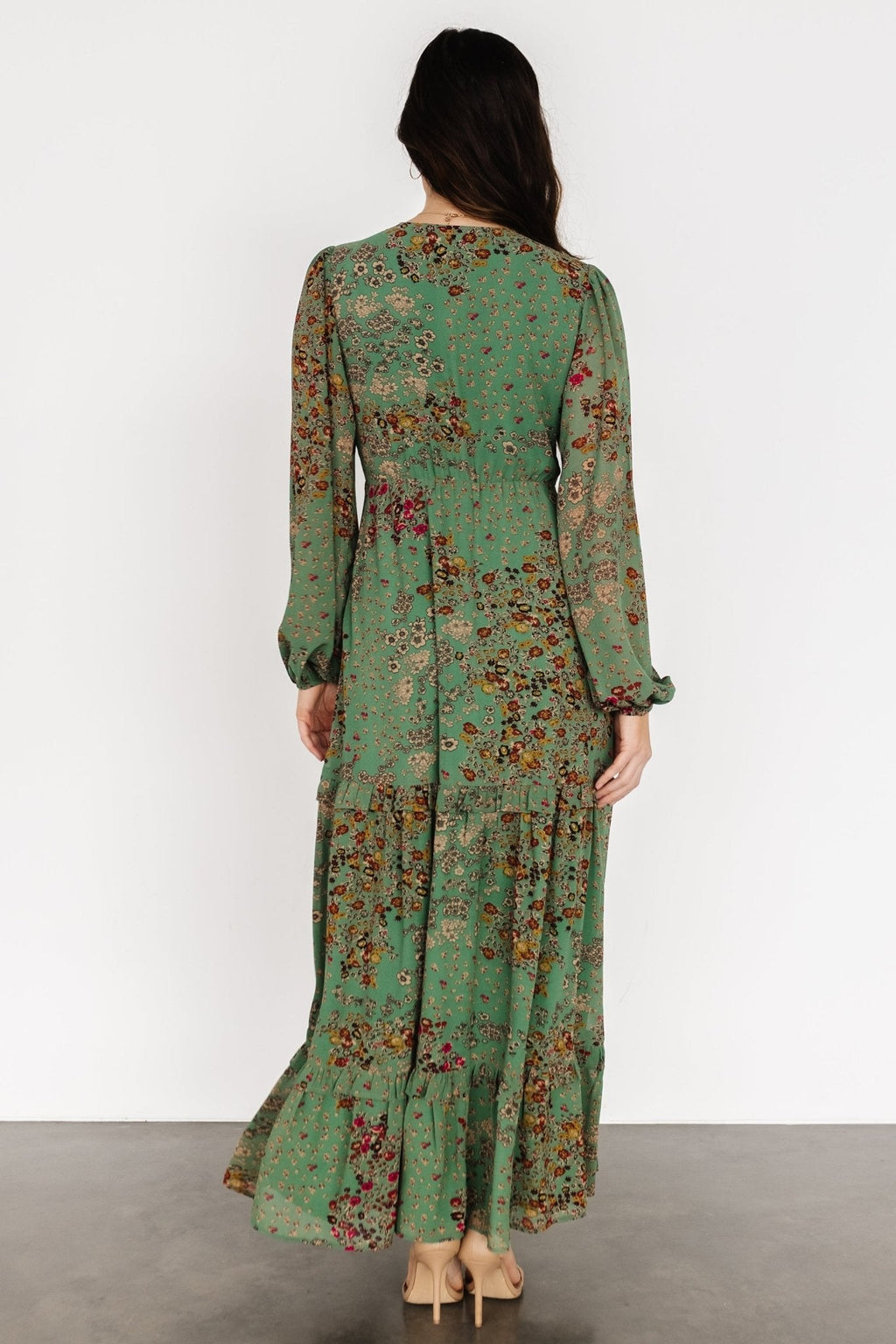 Bowman Deep V Maxi Dress | Green Multi