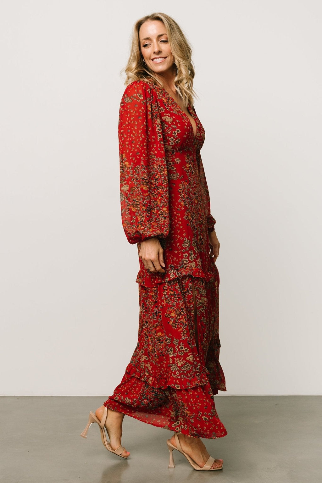 Bowman Deep V Maxi Dress | Red Multi
