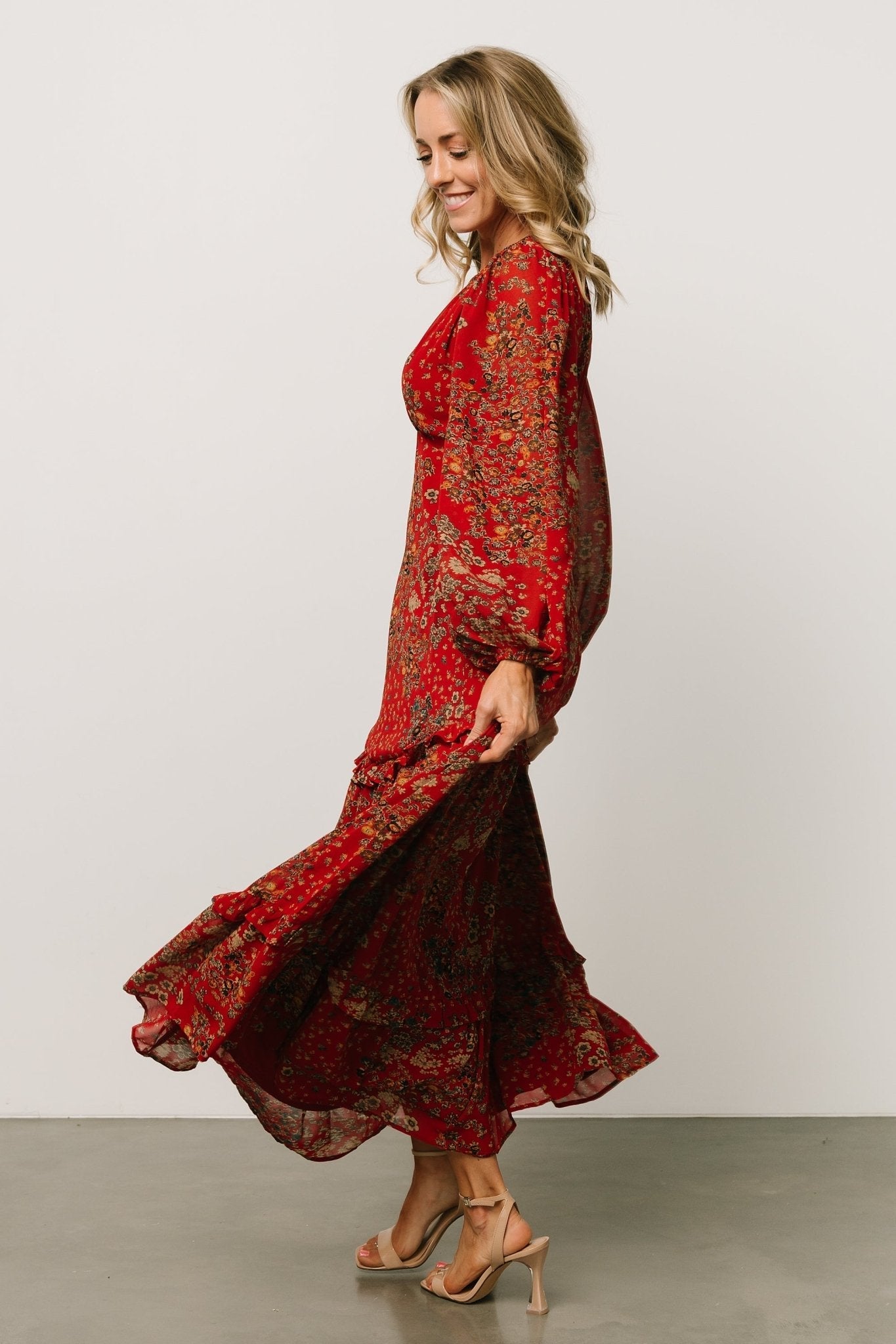 Bowman Deep V Maxi Dress | Red Multi
