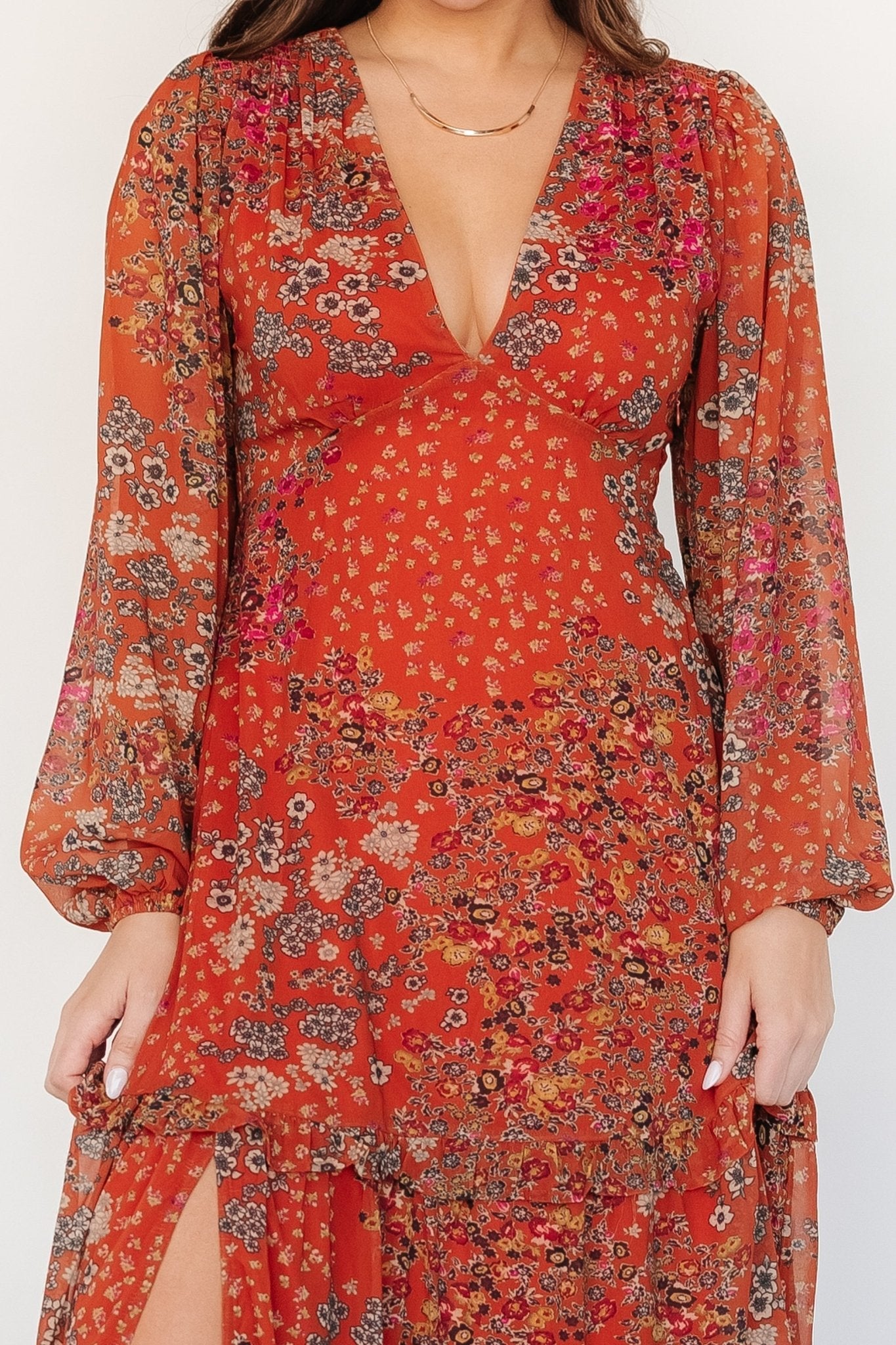 Bowman Deep V Maxi Dress | Rust Multi