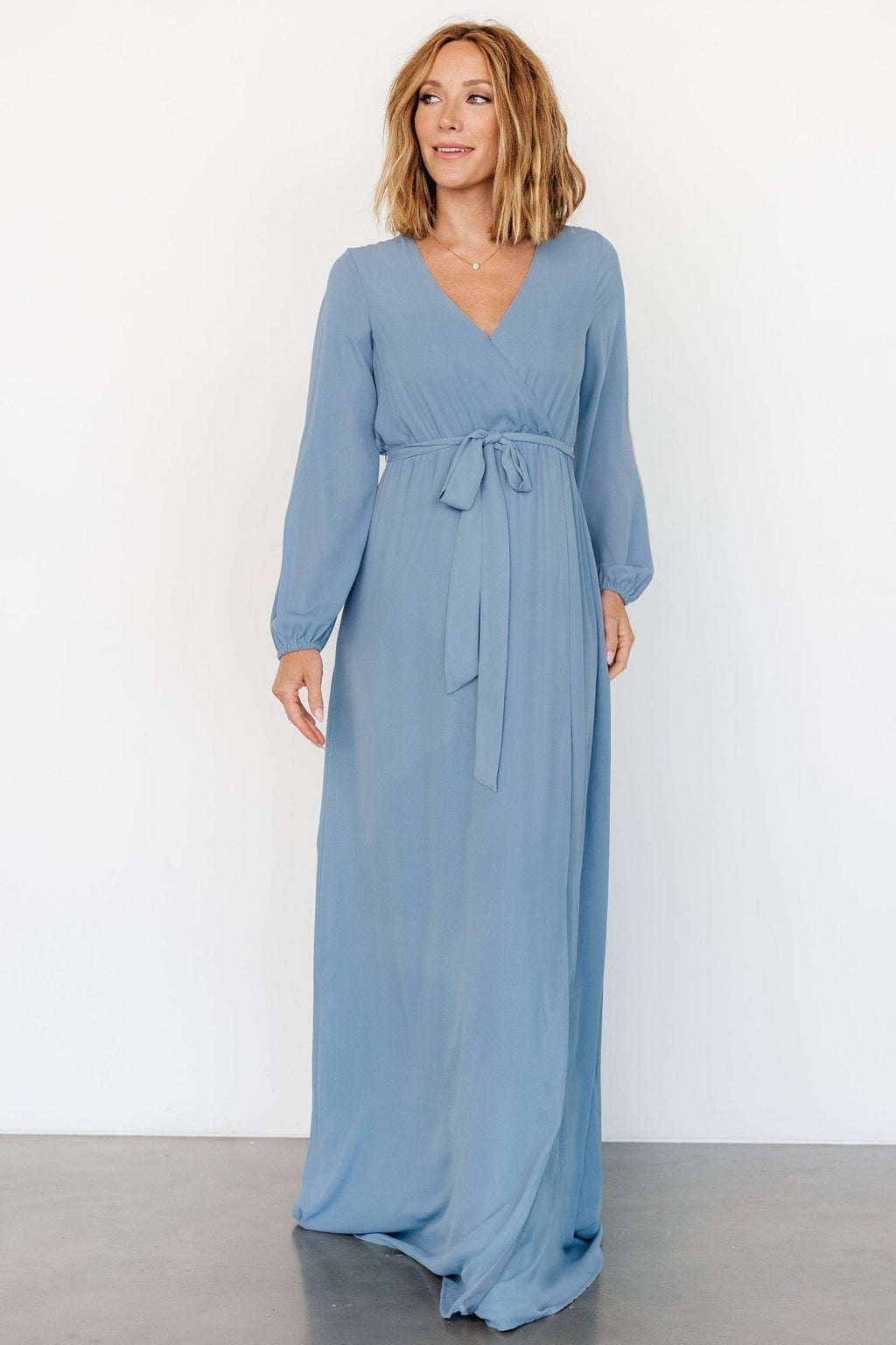 Breanne Faux Wrap Maxi Dress | Slate Blue