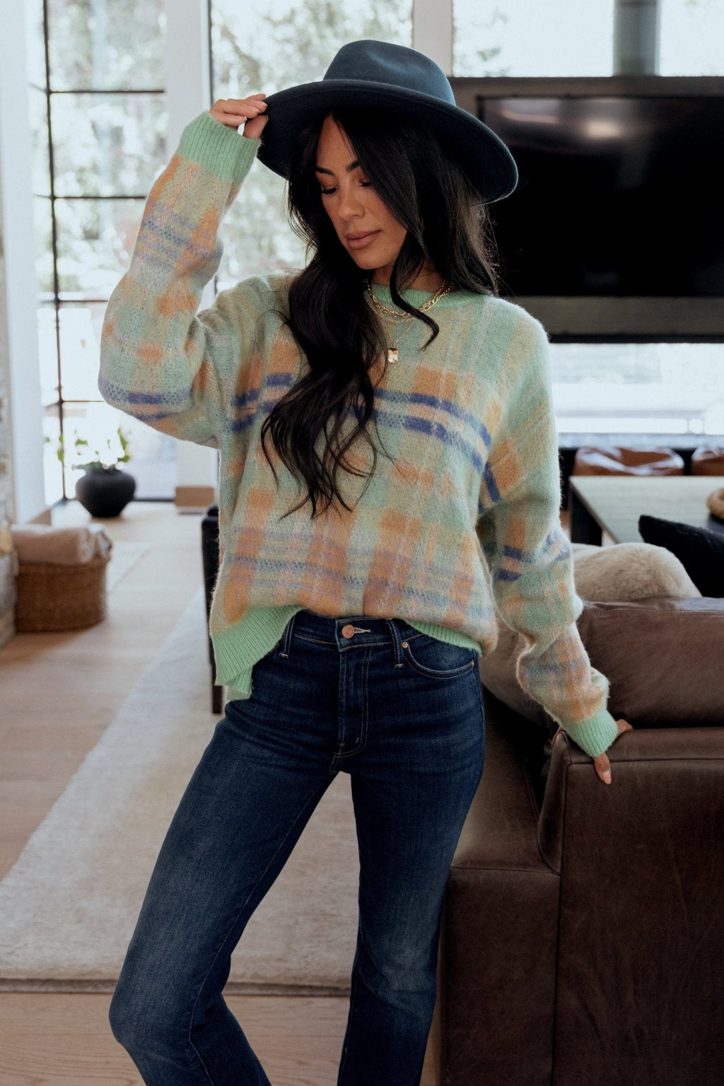 Brentridge Plaid Sweater | Green Multi