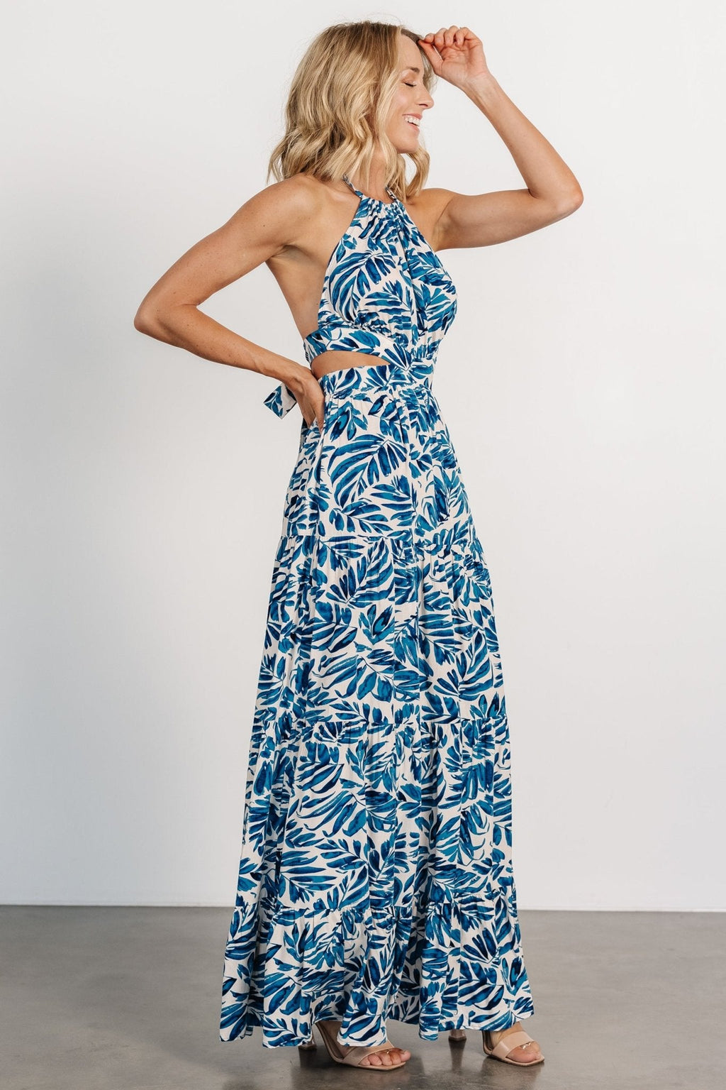 Brett Halter Maxi Dress | Cobalt Print