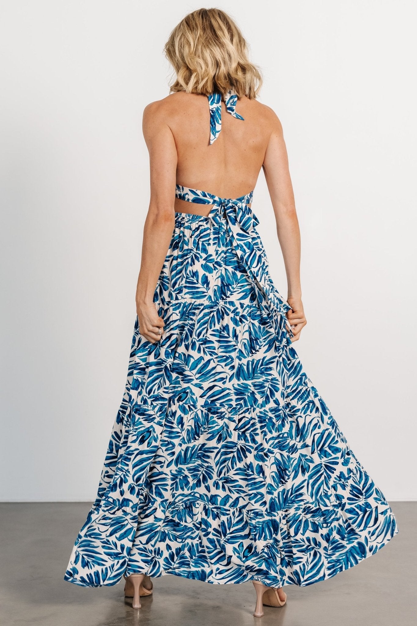 Brett Halter Maxi Dress | Cobalt Print