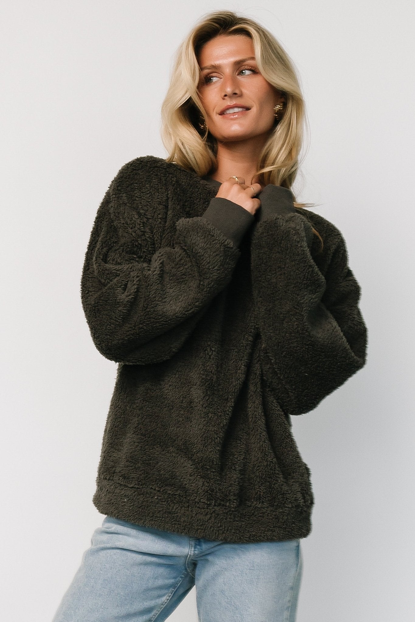 Brina Teddy Crewneck | Charcoal Gray