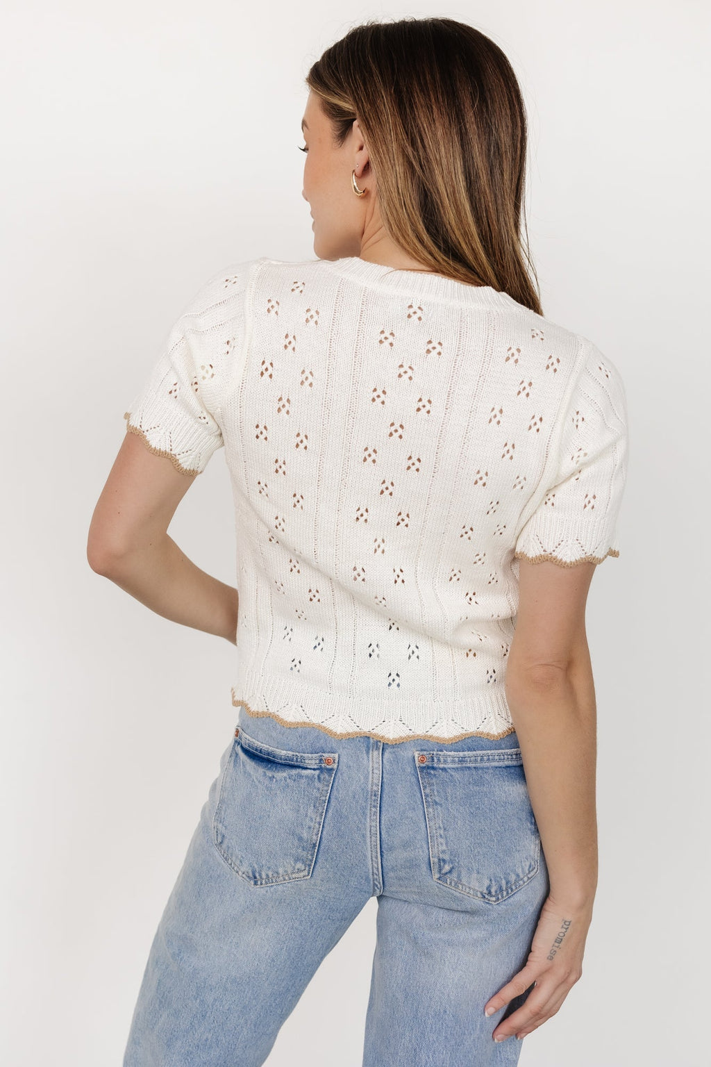 Britt Pointelle Knit Top | Ivory + Natural