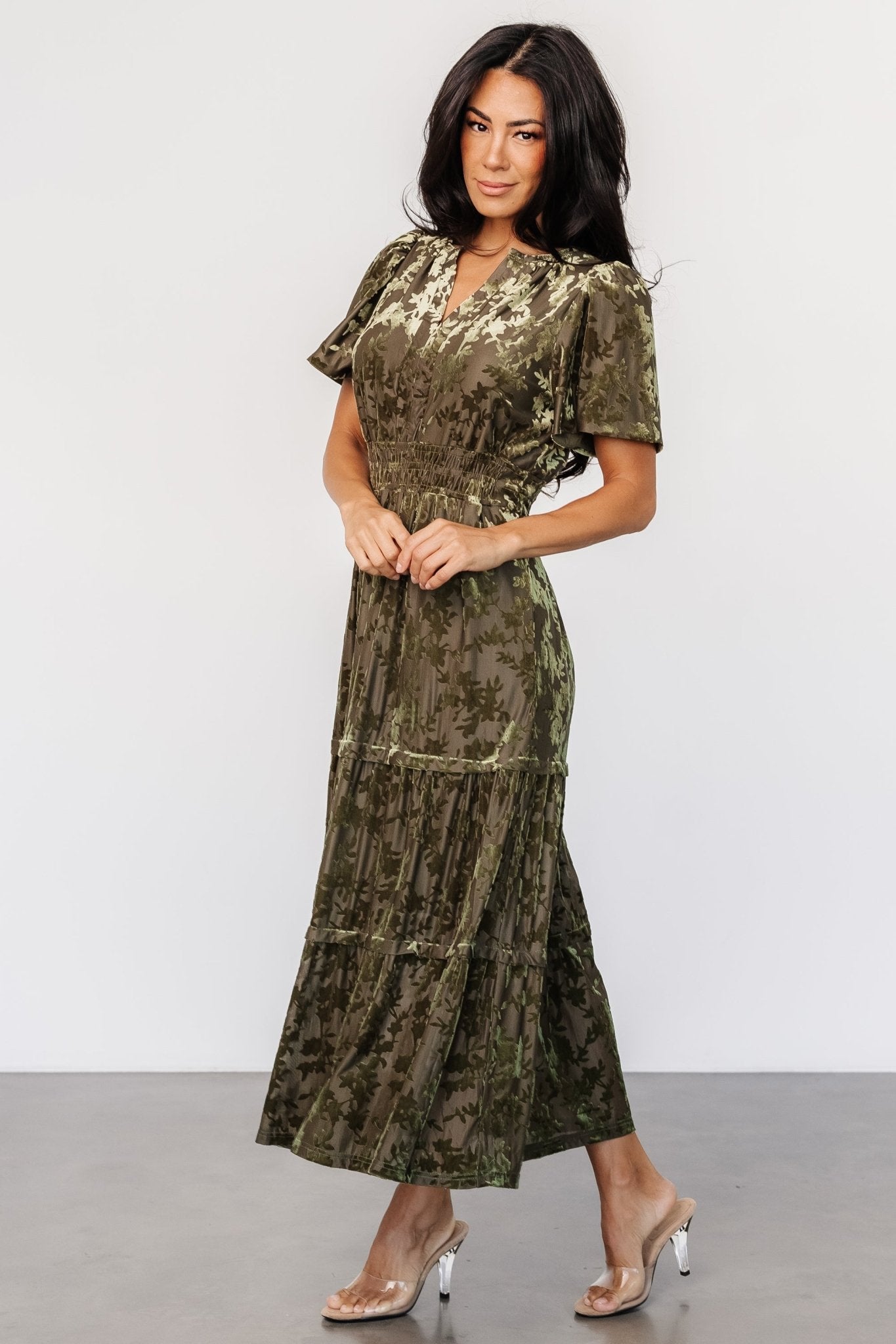 Bronwyn Velvet Dress | Olive