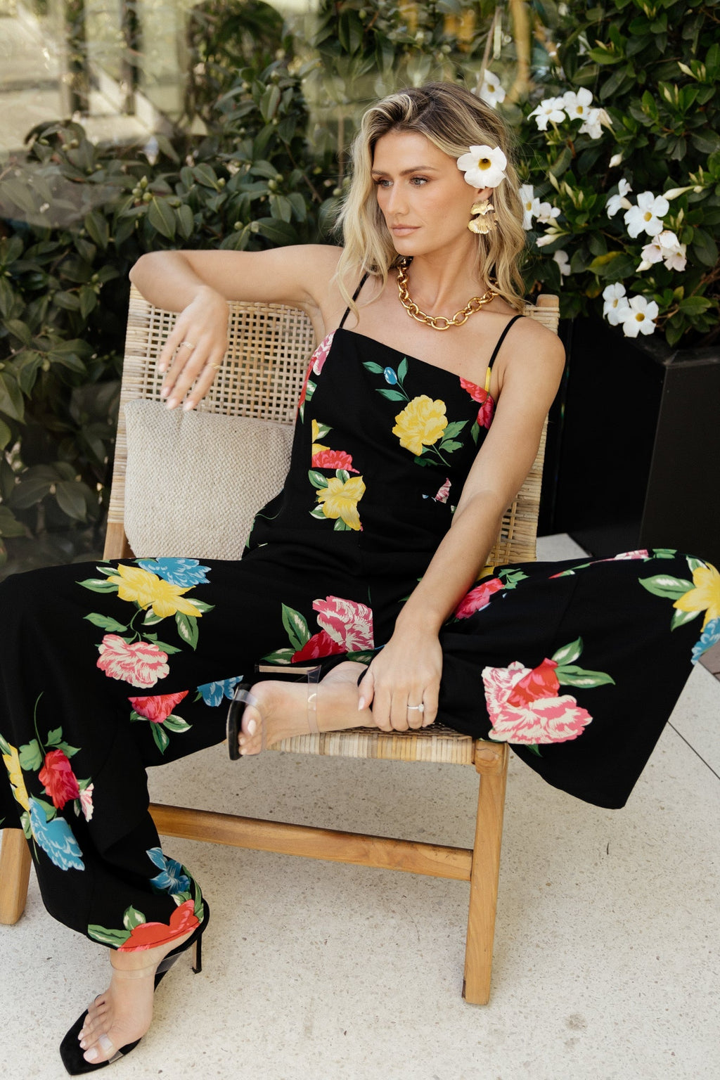 Brooklyn Wide Leg Jumpsuit | Black Floral