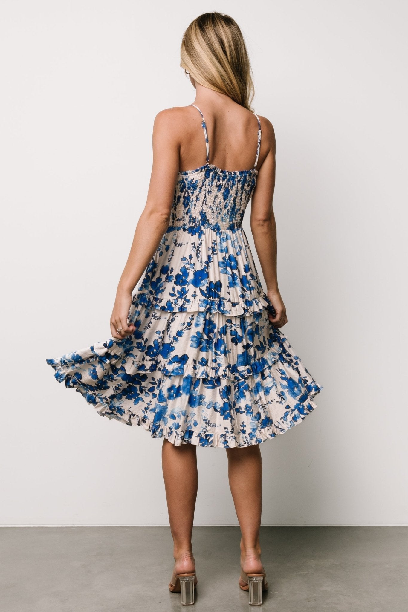 Calina Midi Dress | Ivory + Blue Floral