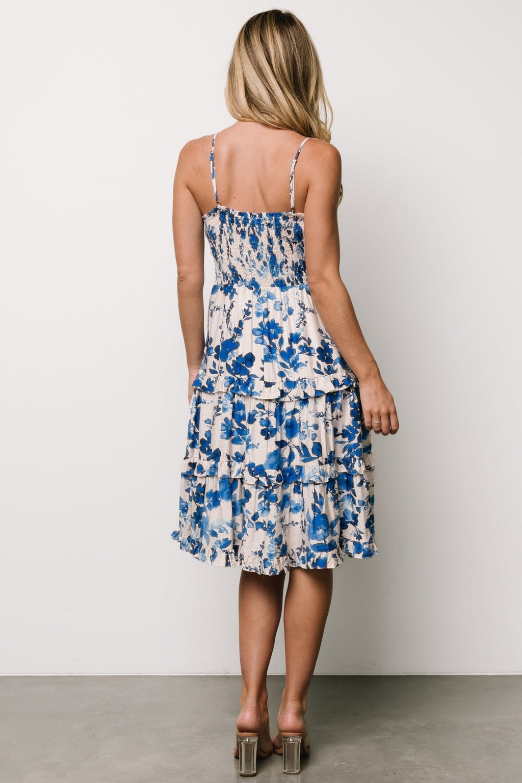 Calina Midi Dress | Ivory + Blue Floral