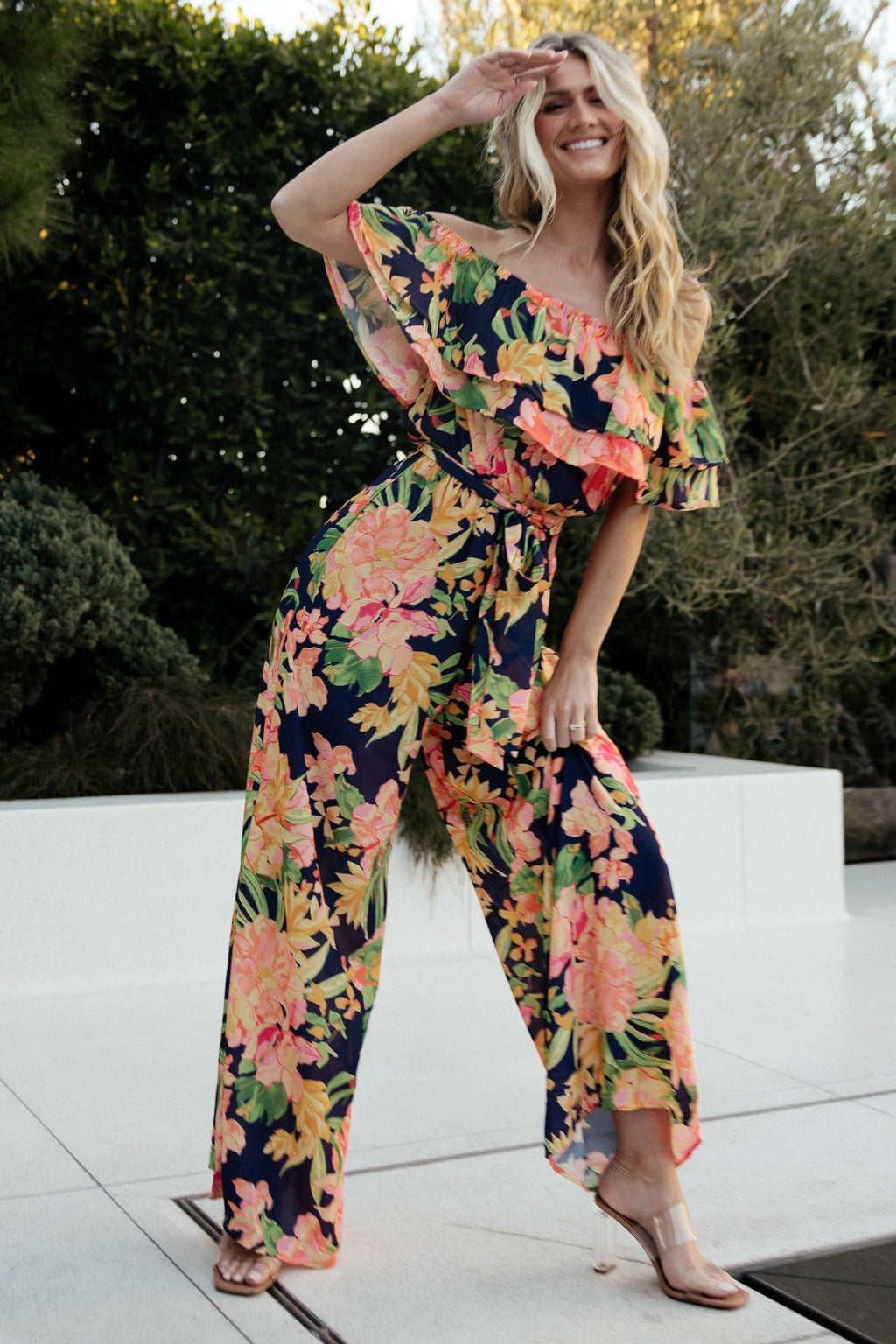 Capistrano Ruffle Jumpsuit | Navy Floral