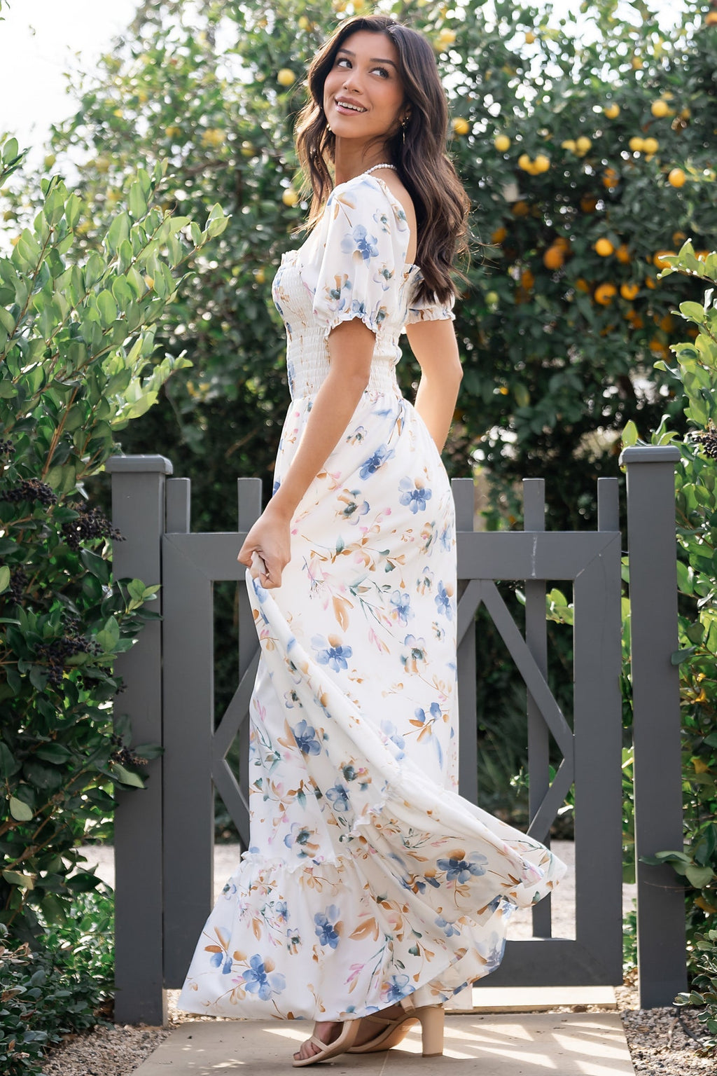 Capri Smocked Maxi Dress | White Multi Print