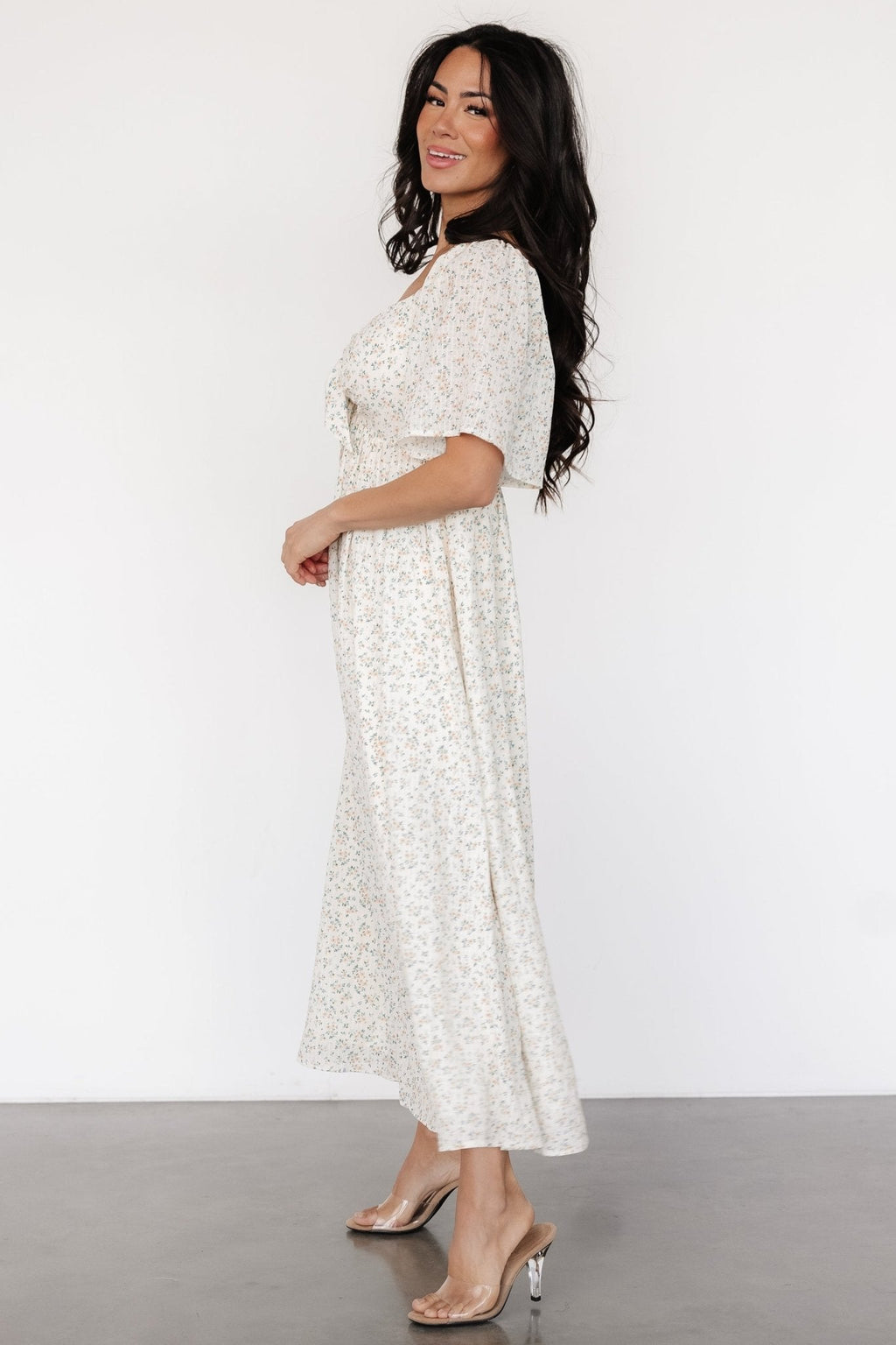 Carah Tie Dress | Off White + Gold Floral