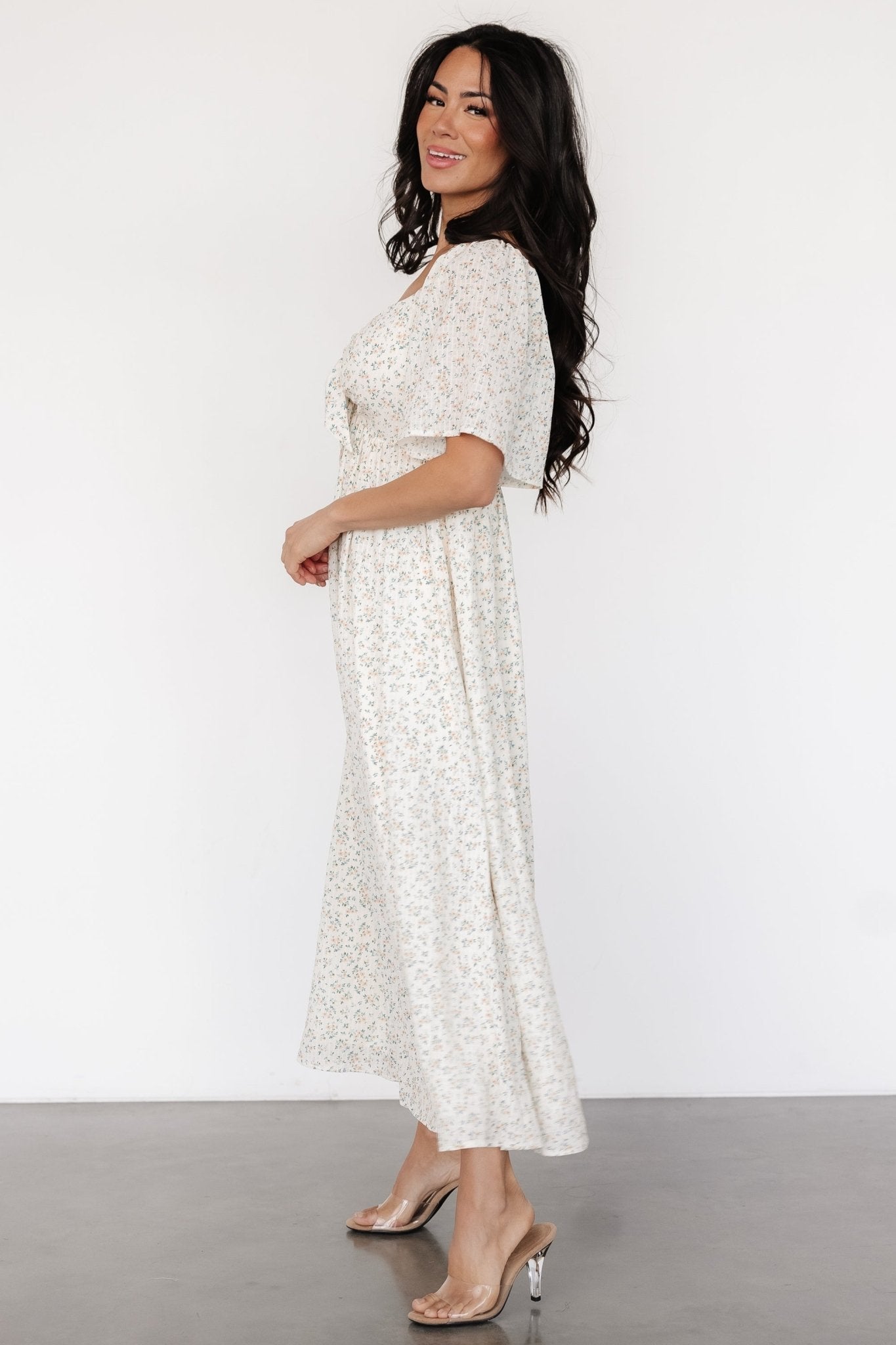 Carah Tie Dress | Off White + Gold Floral