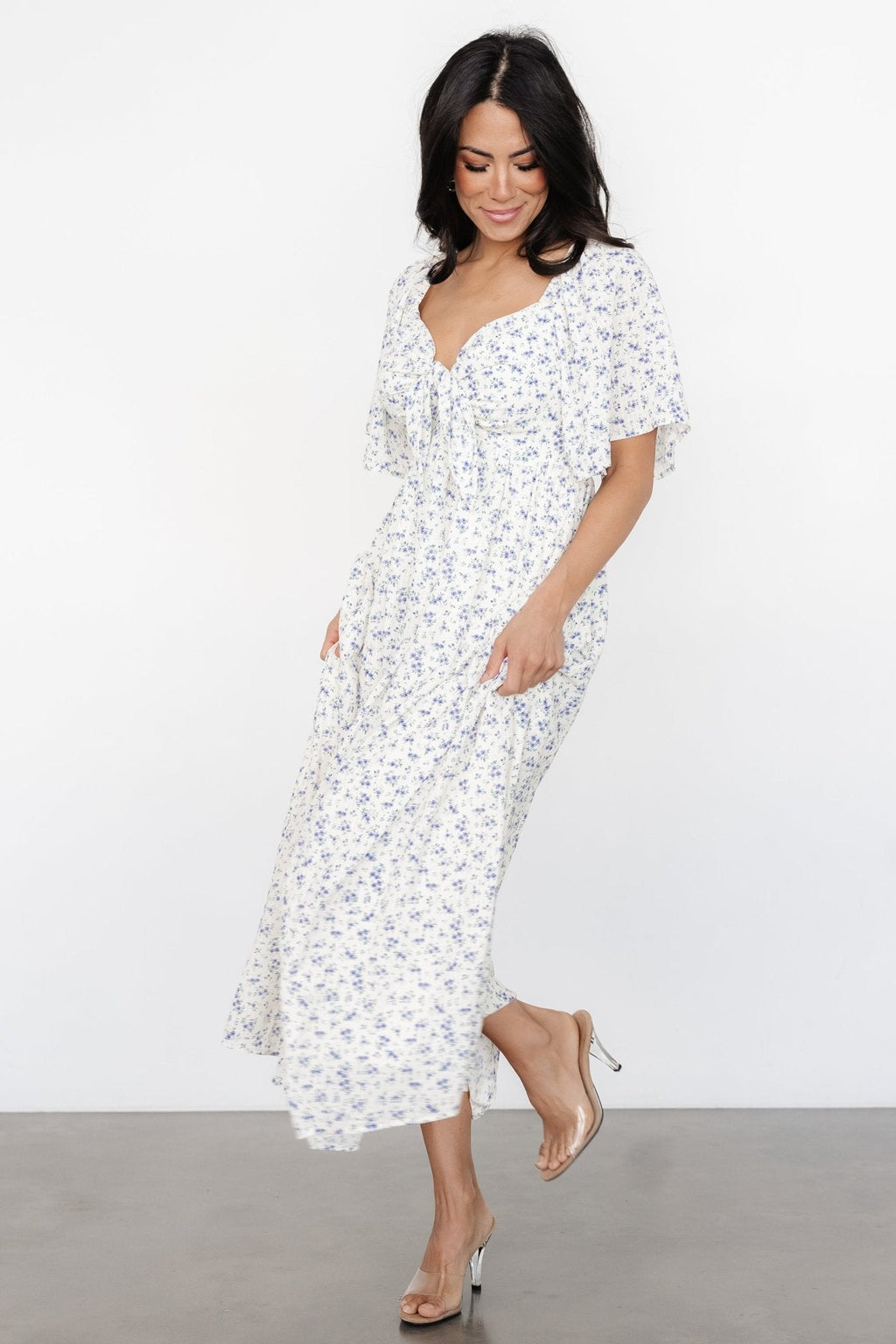 Carah Tie Dress | Off White + Lavender Floral